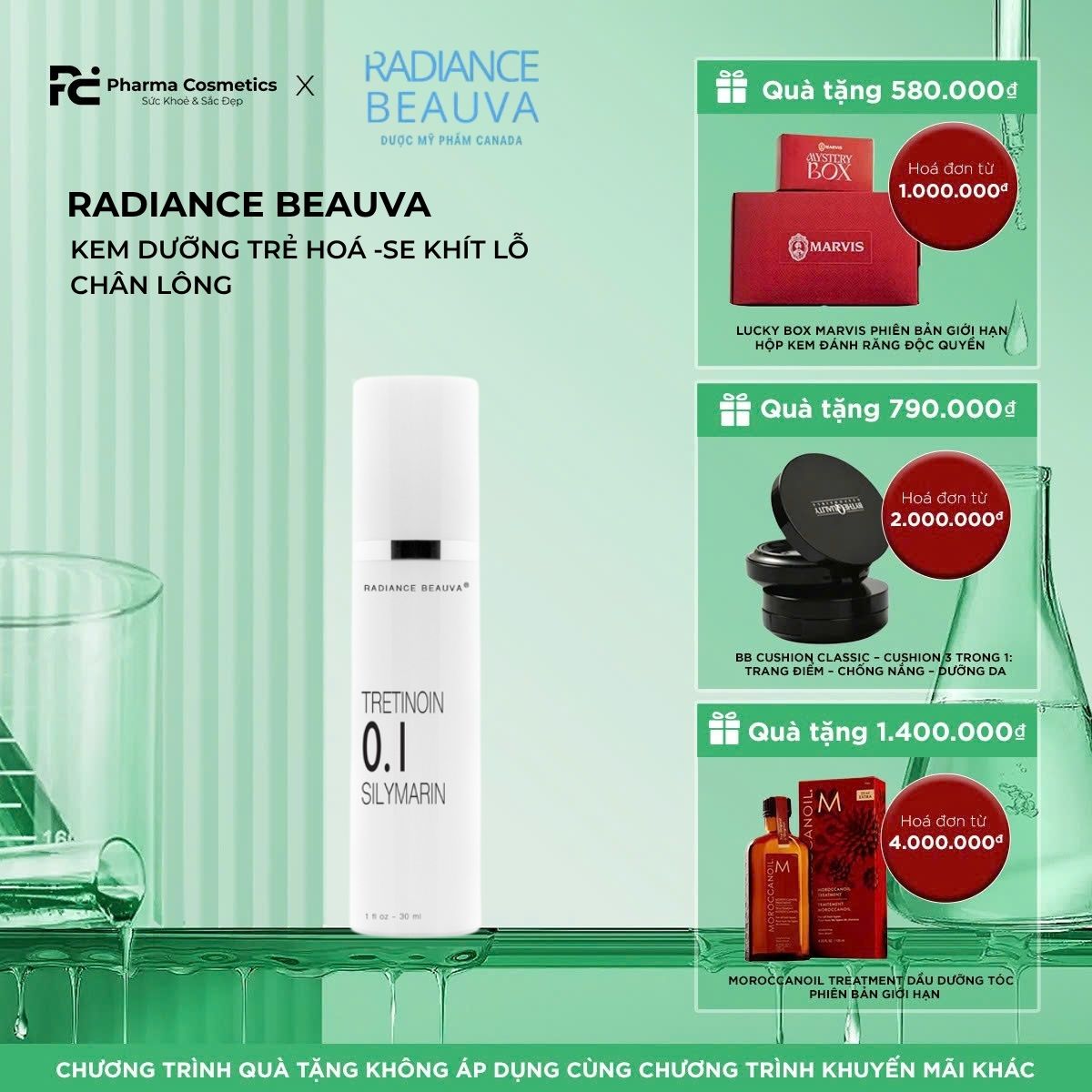 RADIANCE BEAUVA TRETINOIN 0.1% SILYMARIN / KEM DƯỠNG TRẺ HOÁ -SE KHÍT LỖ CHÂN LÔNG 