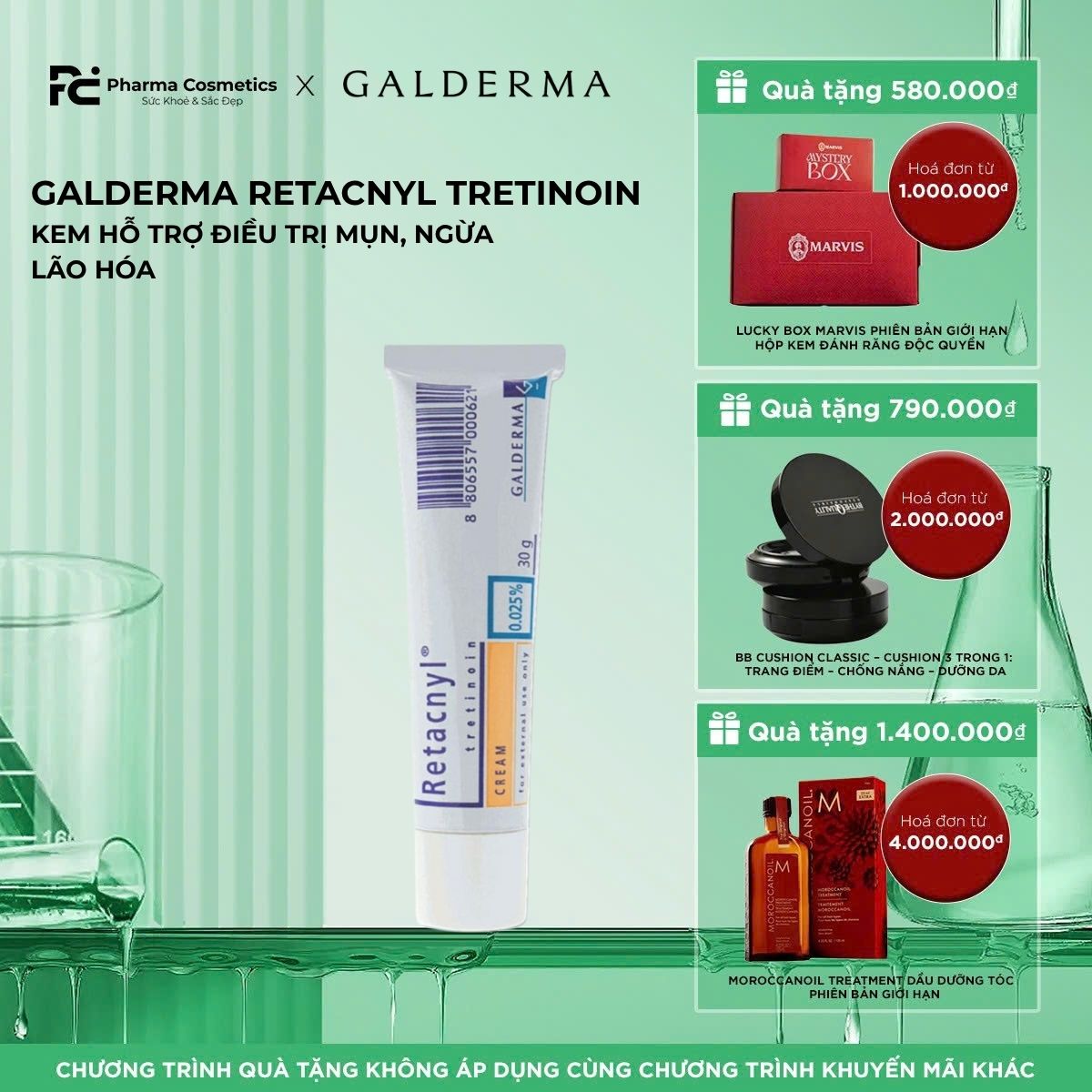 GALDERMA RETACNYL TRETINOIN CREAM 0,05% / KEM HỖ TRỢ ĐIỀU TRỊ MỤN, NGỪA LÃO HÓA