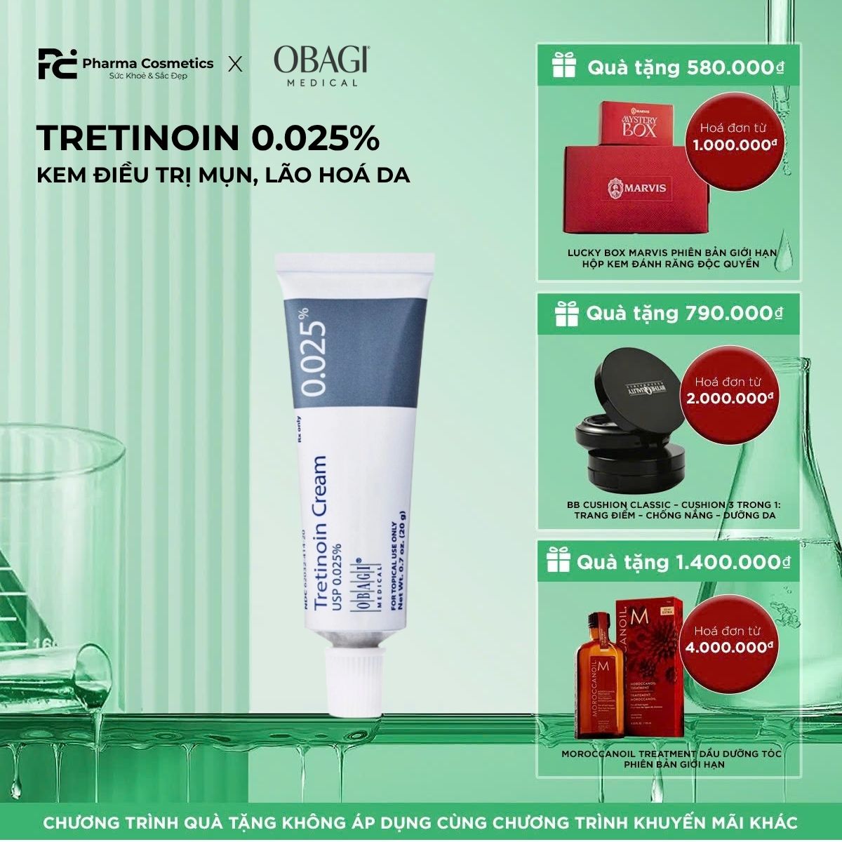 TRETINOIN 0.025%/KEM ĐIỀU TRỊ MỤN, LÃO HOÁ DA