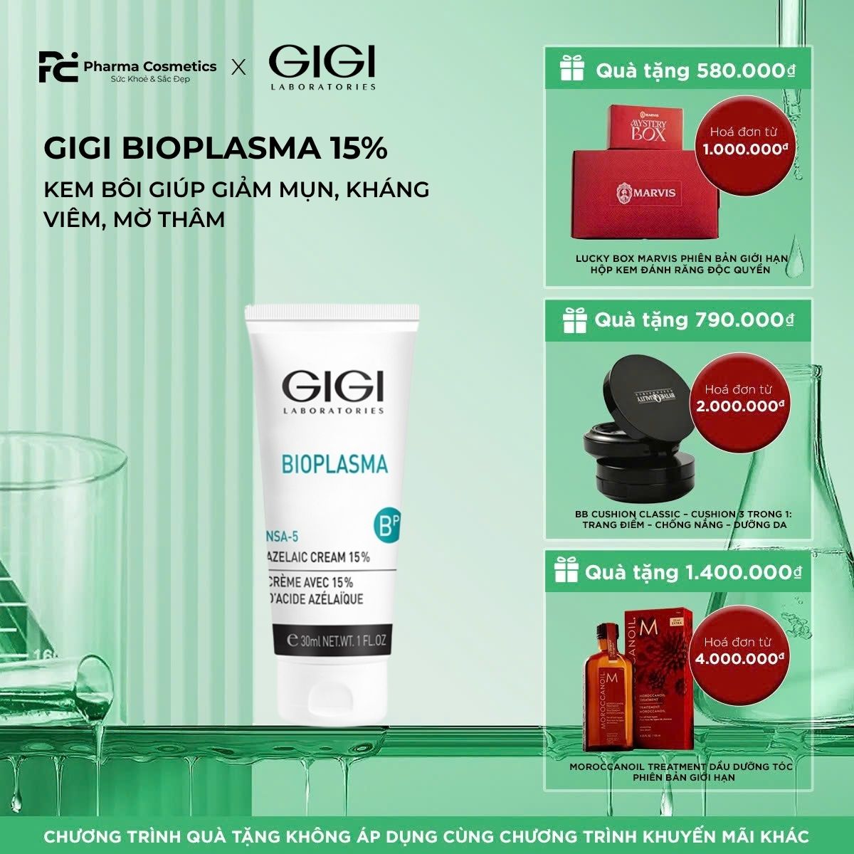 GIGI BIOPLASMA 15% AZELAIC CREAM / KEM BÔI GIÚP GIẢM MỤN, KHÁNG VIÊM, MỜ THÂM 