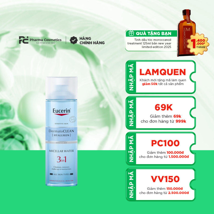 EUCERIN DERMATO CLEAN MICELLEAR CLEANSING FLUID / NƯỚC TẨY TRANG CHO DA NHẠY CẢM(400ML)