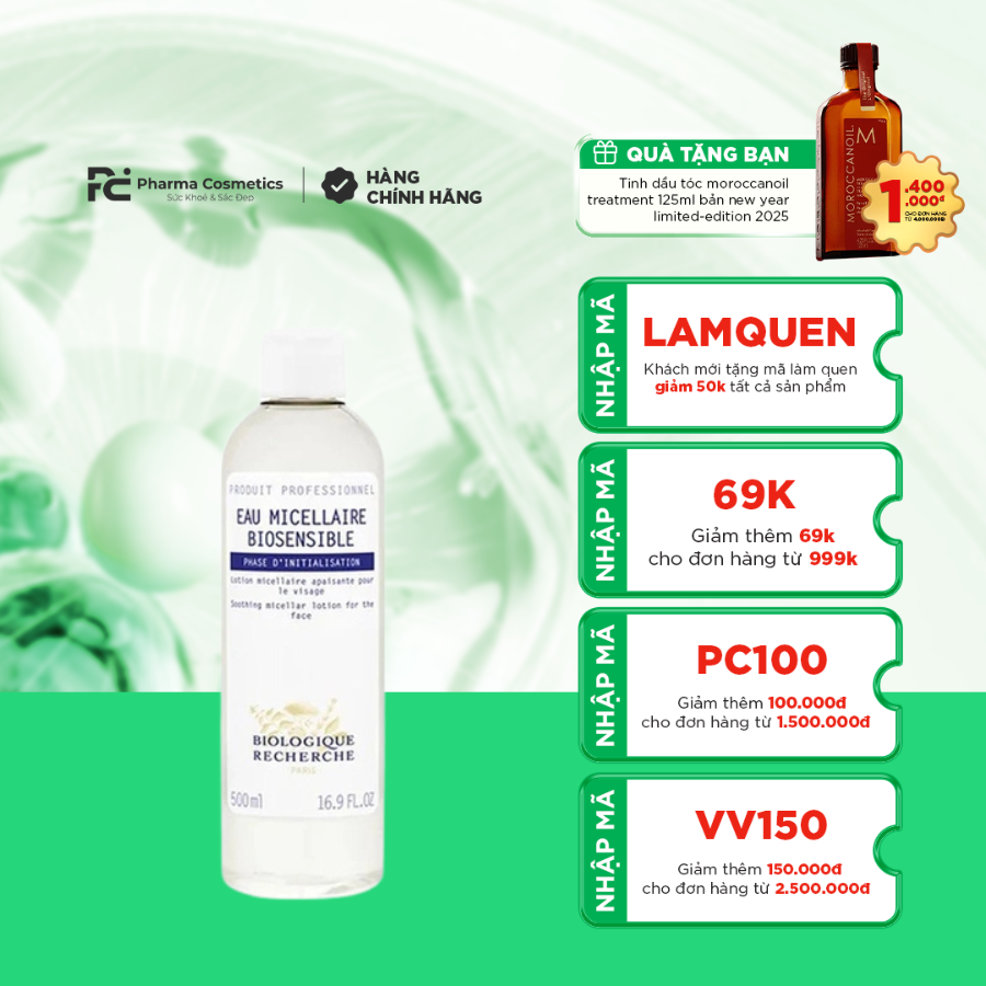 BIOLOGIQUE RECHERCHE EAU MICELLAIRE BIOSENSIBLE / NƯỚC TÂY TRANG 500ML