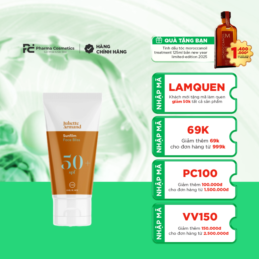 JULIETTE ARMAND SUNFILM FACE BLISS SPF 50+: Kem Chống Nắng Phổ Rộng, Bảo Vệ Toàn Diện & Chống Lão Hóa