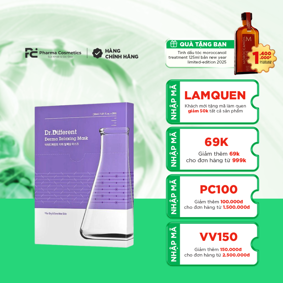 DR.DIFFERENT DERMA RELAXING MASK (5EA) / MẶT NẠ THƯ GIÃN, LÀM DỊU VÀ DƯỠNG ẨM