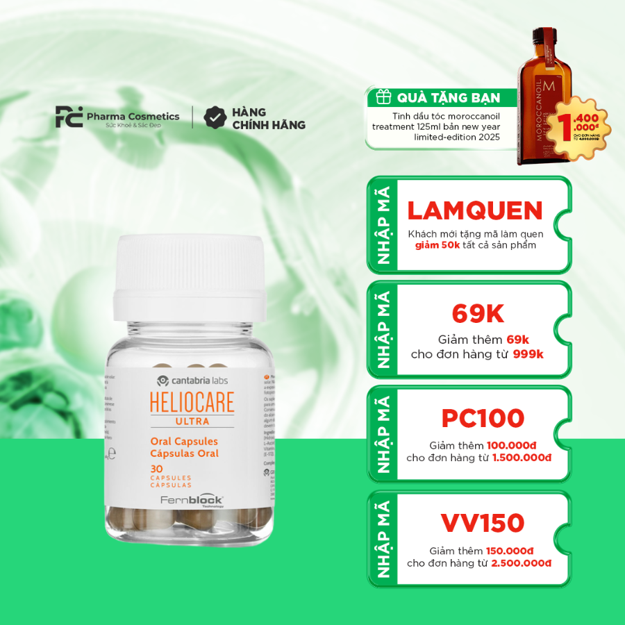 HELIOCARE ORAL ULTRA/ UỐNG CHỐNG NẮNG BẢO VỆ CAO GẤP ĐÔI LƯỢNG HOẠT CHẤT