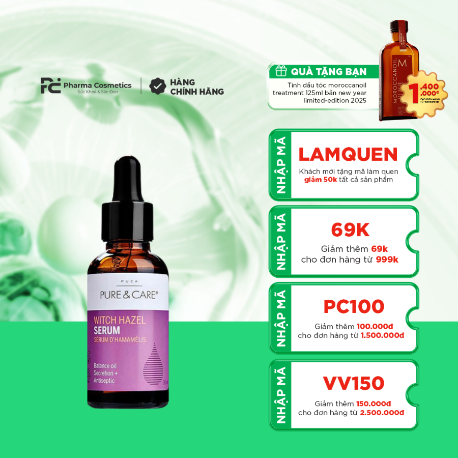PURE & CARE WITCH HAZEL / TINH CHẤT KIỂM SOÁT DẦU THỪA VÀ THU NHỎ LỖ CHÂN LÔNG