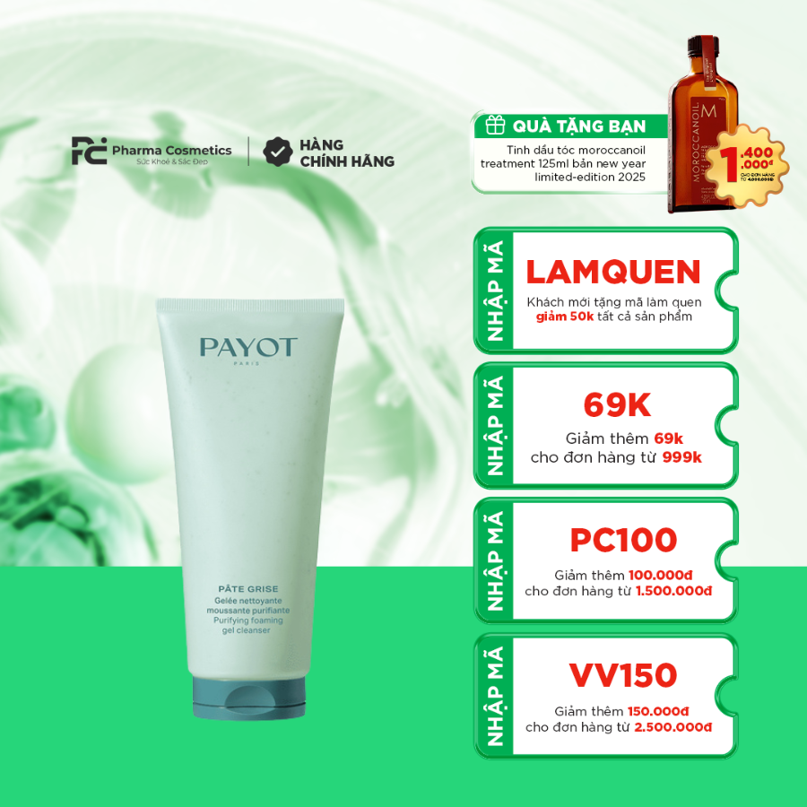 PAYOT GELEE NETTOYANTE MOUSSANTE PURIFIANTE PURIFYING FOAMING GEL CLEANSER / GEL RỬA MẶT TẠO BỌT THANH LỌC DA