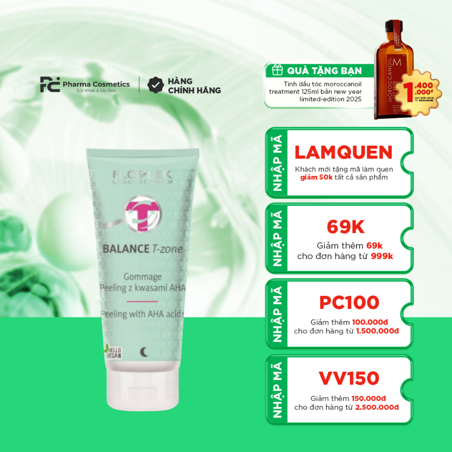 FLOSLEK BALANCE T-ZONE GOMMAGE PEELING WITH AHA ACIDS / TẨY DA CHẾT THUẦN CHAY -  “THỨC TỈNH” LÀN DA SÁNG KHỎE, MỊN MÀNG TỰ NHIÊN 