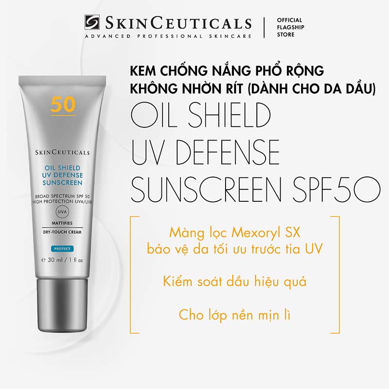 SKINCEUTICALS OIL SHIELD UV DEFENSE SUNSCREEN SPF 50: Chống Nắng Phổ Rộng, Kiểm Soát Dầu Hiệu Quả Cho Da Dầu Mụn