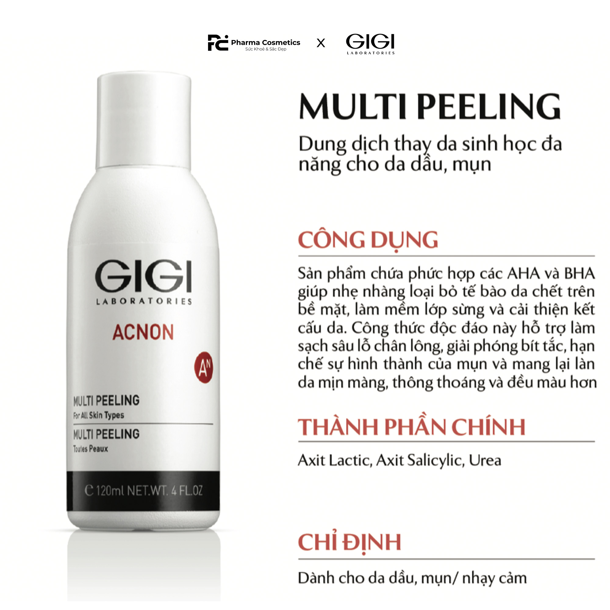 GIGI ACNON MULTI PEELING / DUNG DỊCH PEEL DA CHUYÊN NGHIỆP DÀNH CHO DA DẦU, MỤN 