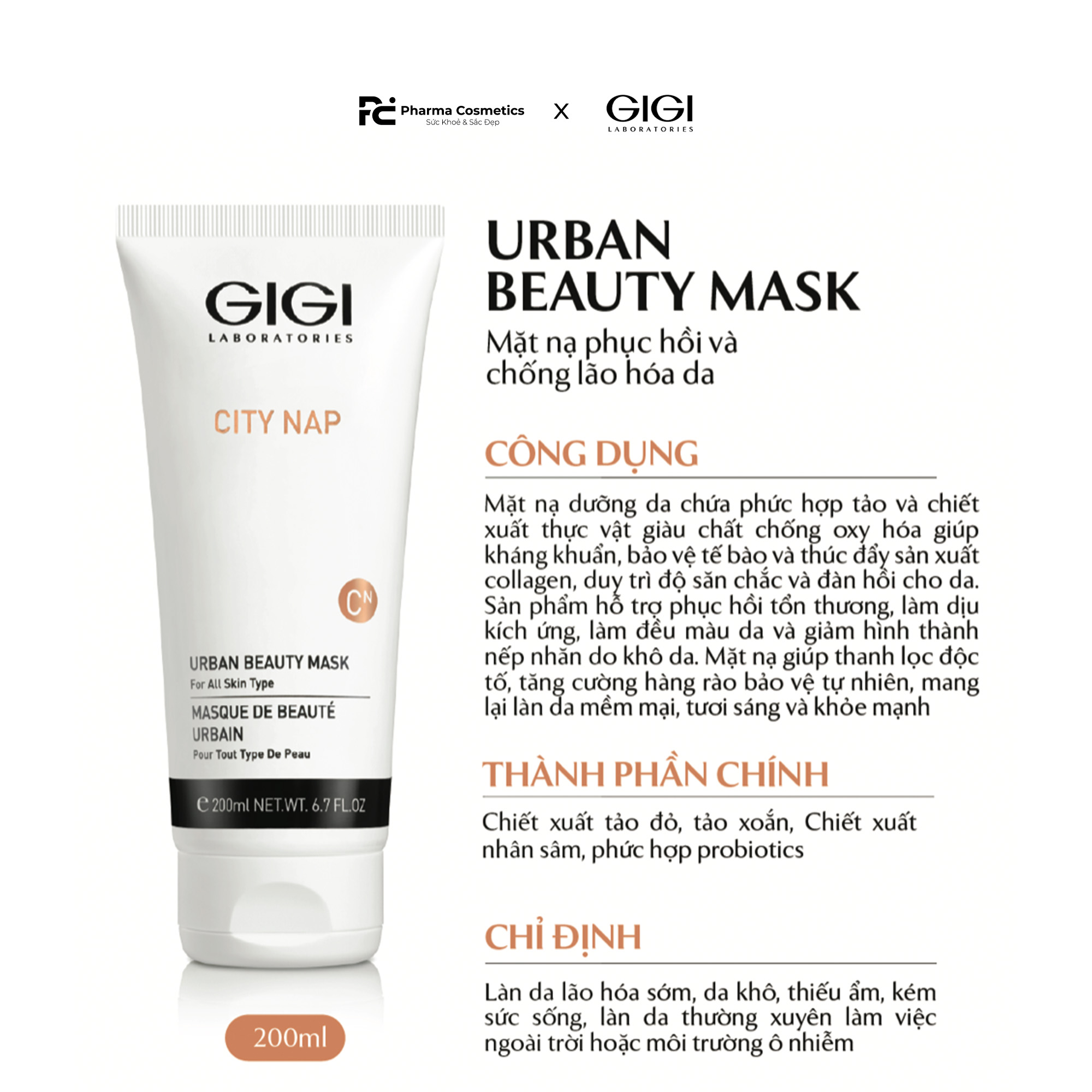 GIGI CITY NAP URBAN BEAUTY MASK / MẶT NẠ CẤP ẨM, CHỐNG OXY HOÁ, SỬA CHỮA VÀ LÀM DỊU TỔN THƯƠNG DA DO TÁC ĐỘNG CỦA MÔI TRƯỜNG