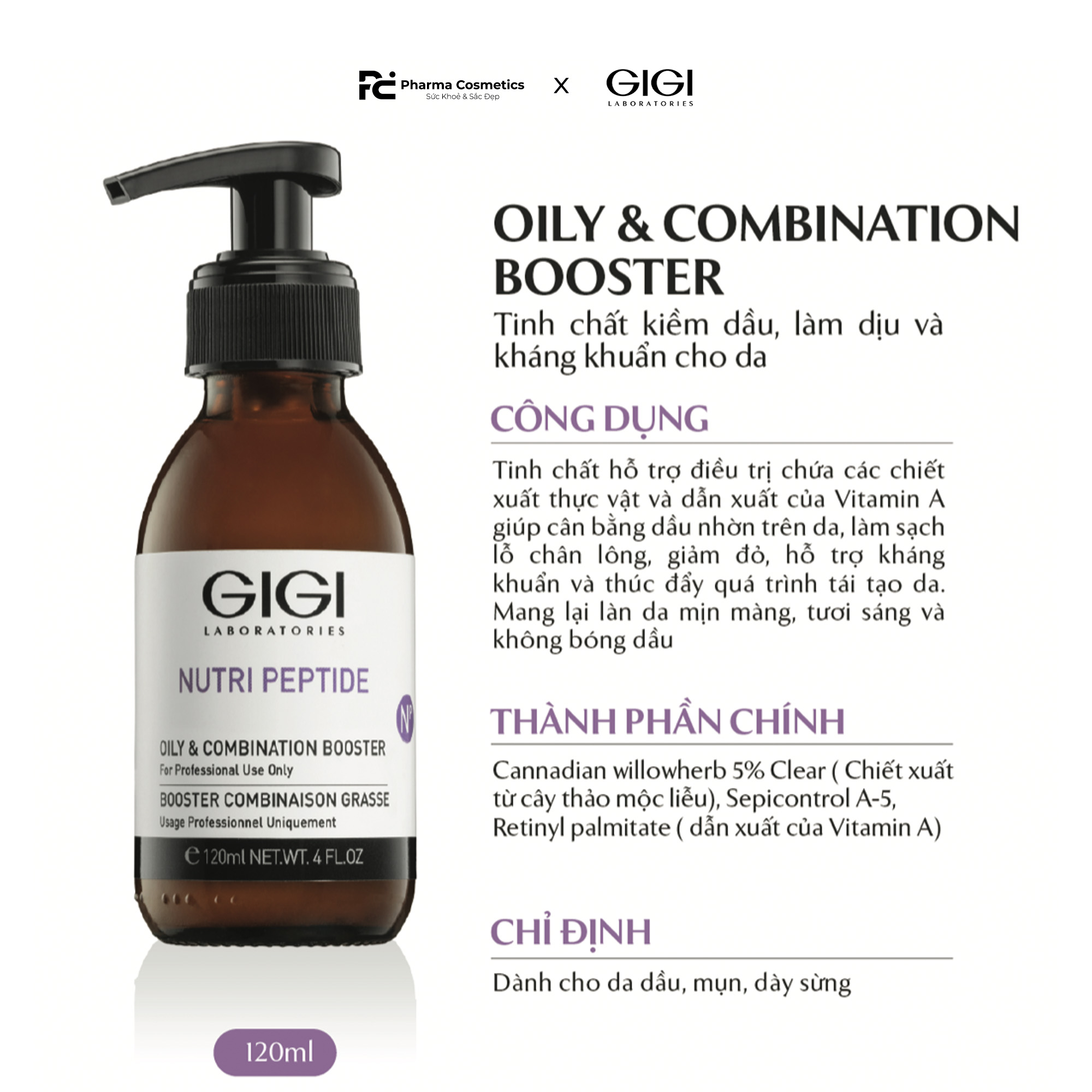 GIGI NUTRI PEPTIDE OILY & COMBINATION BOOSTER / TINH CHẤT KIỂM DẦU, LÀM DỊU VÀ KHÁNG KHUẨN CHO DA DẦU MỤN  