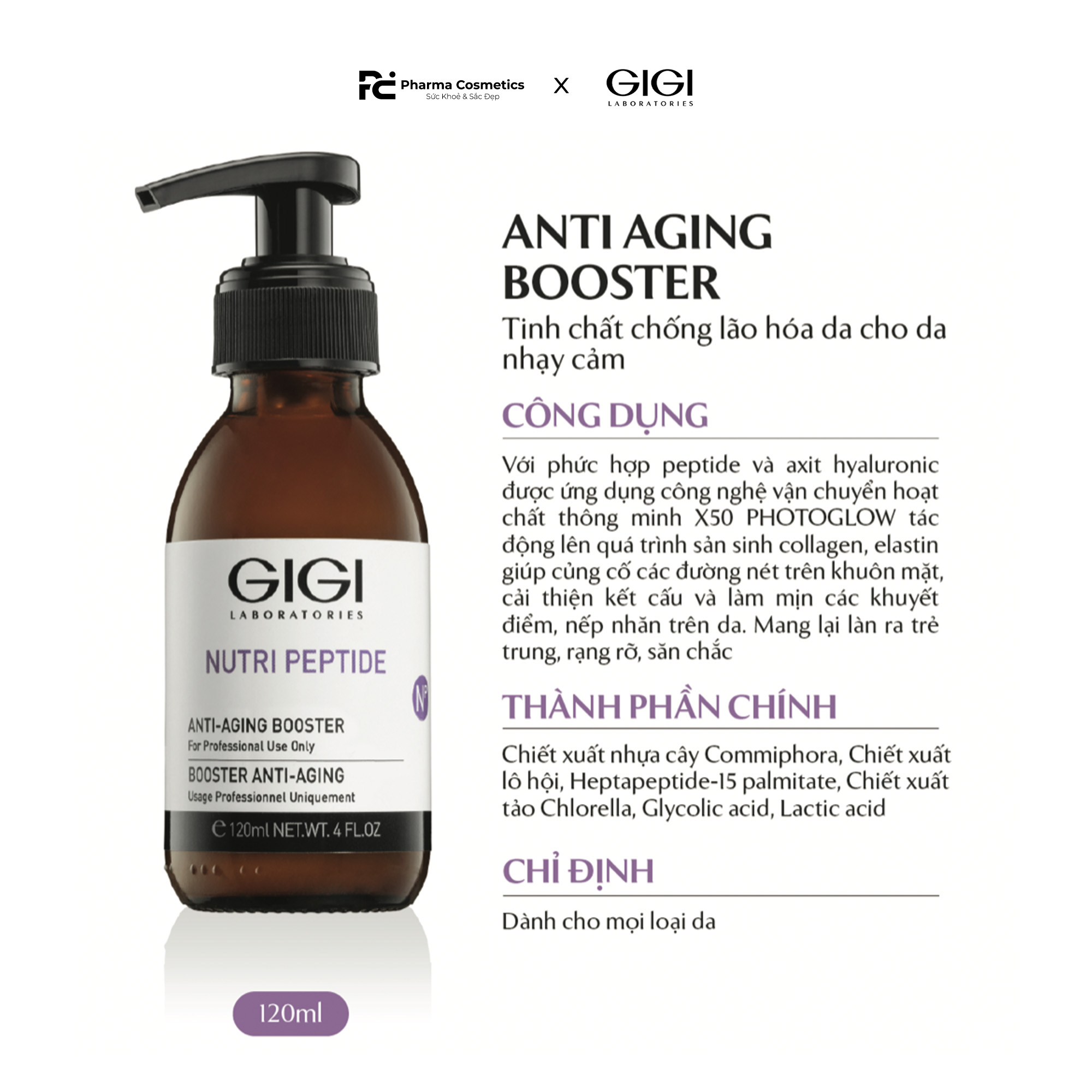 GIGI NUTRI PEPTIDE ANTI AGING BOOSTER / TINH CHẤT CHỐNG LÃO HOÁ CHO DA NHẠY CẢM, CẢI THIỆN KẾT CẤU VÀ LÀM MỊN CÁC KHUYẾT ĐIỂM, NẾP NHĂN TRÊN DA 
