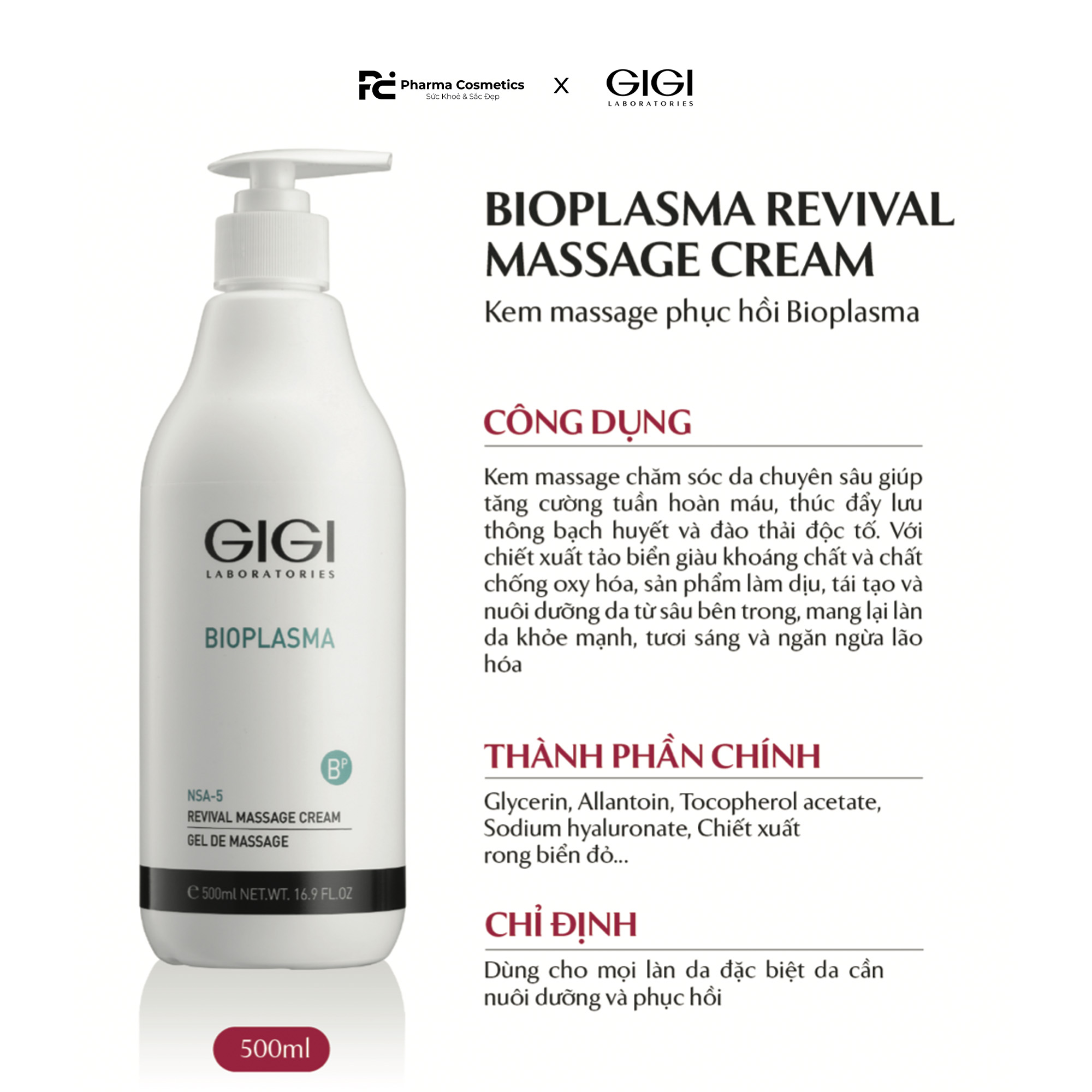 GIGI BIOPLASMA REVIVAL MASSAGE CREAM / KEM MASSAGE PHỤC HỒI BIOPLASMA CHĂM SÓC DA CHUYÊN NGHIỆP  