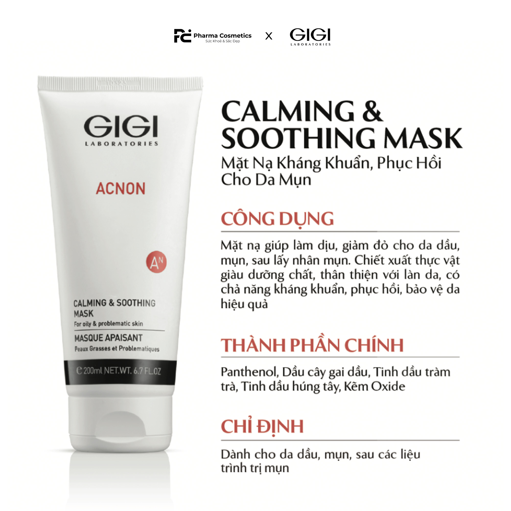 GIGI ACNON CALMING & SOOTHING MASK / MẶT NẠ KHÁNG KHUẨN VÀ PHỤC HỒI CHO DA DẦU, MỤN 