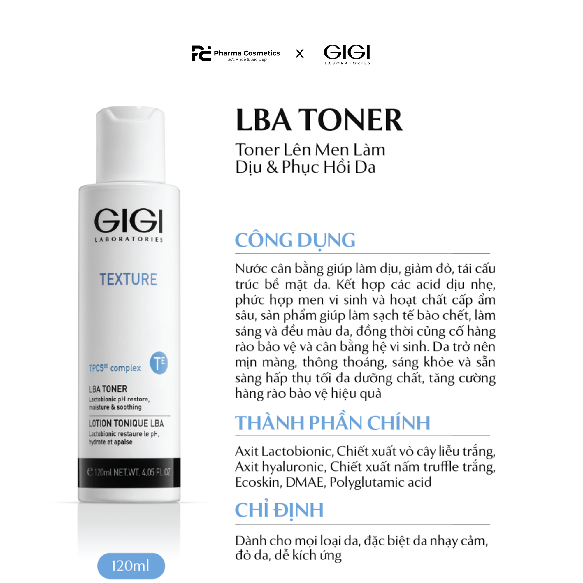 GIGI TEXTURE LBA TONER / TONER CÂN BẰNG VÀ TÁI TẠO DÀNH CHO LÀN DA NHẠY CẢM 