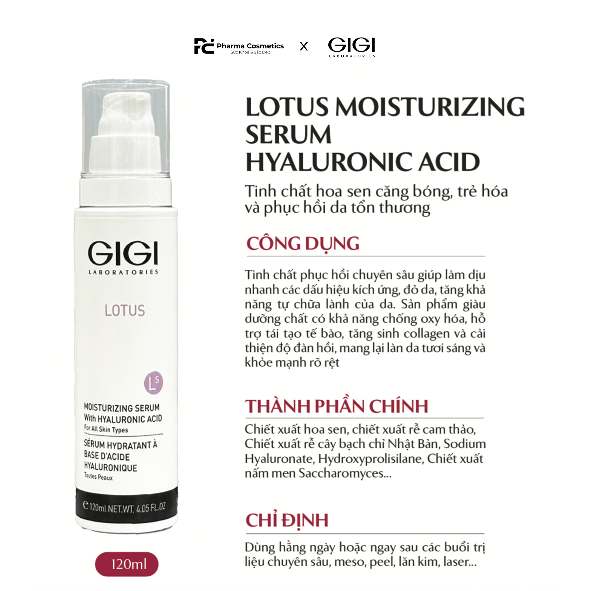 GIGI LOTUS MOISTURIZING SERUM HYALURONIC ACID / TINH CHẤT HOA SEN CĂNG BÓNG, TRẺ HOÁ VÀ PHỤC HỒI DA TỔN THƯƠNG 