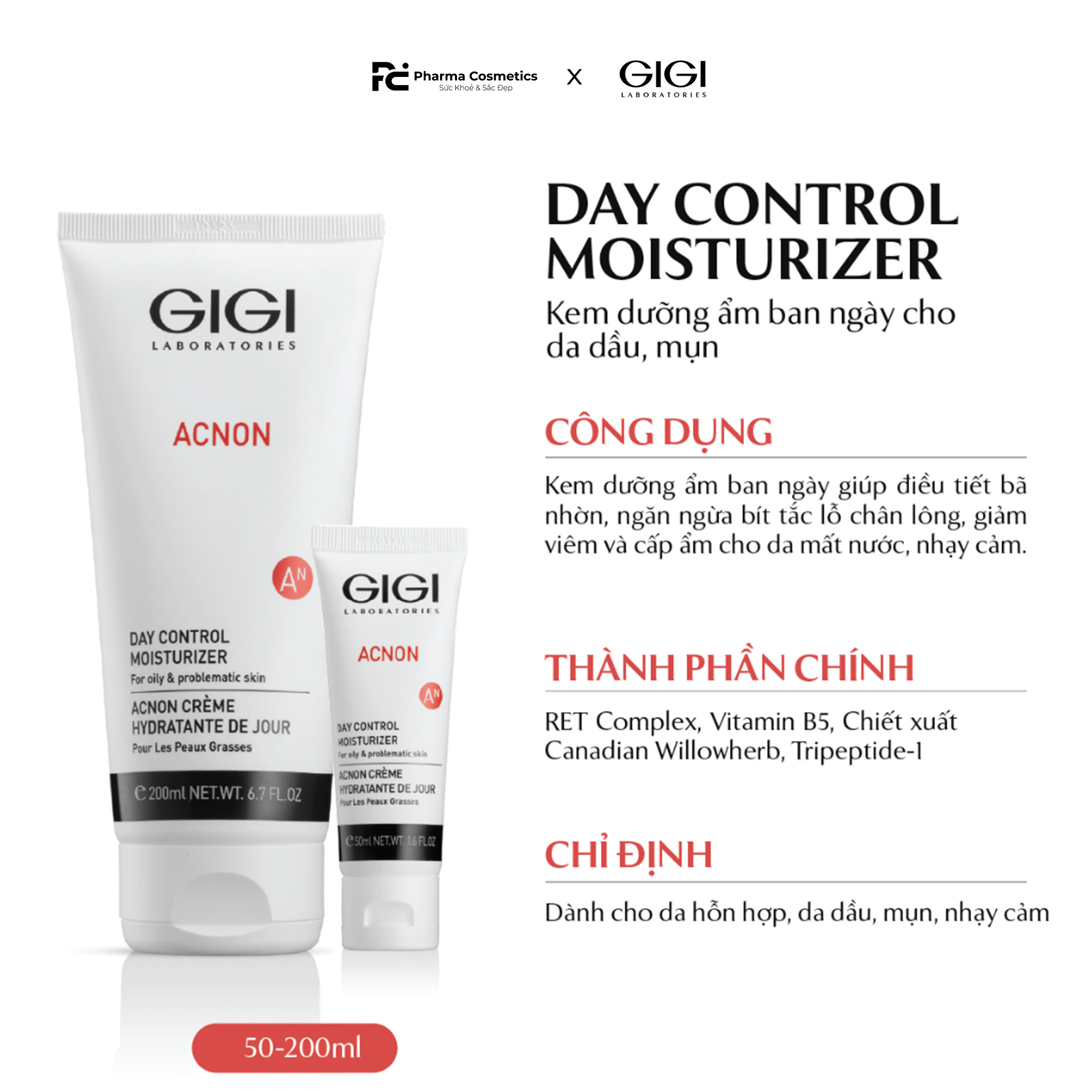 GIGI ACNON DAY CONTROL MOISTURIZER / KEM DƯỠNG ẨM BAN NGÀY GIÚP KHÁNG VIÊM, LÀM DỊU, GIẢM ĐỎ, NGĂN NGỪA KÍCH ỨNG CHO DA DẦU MỤN NHẠY CẢM 