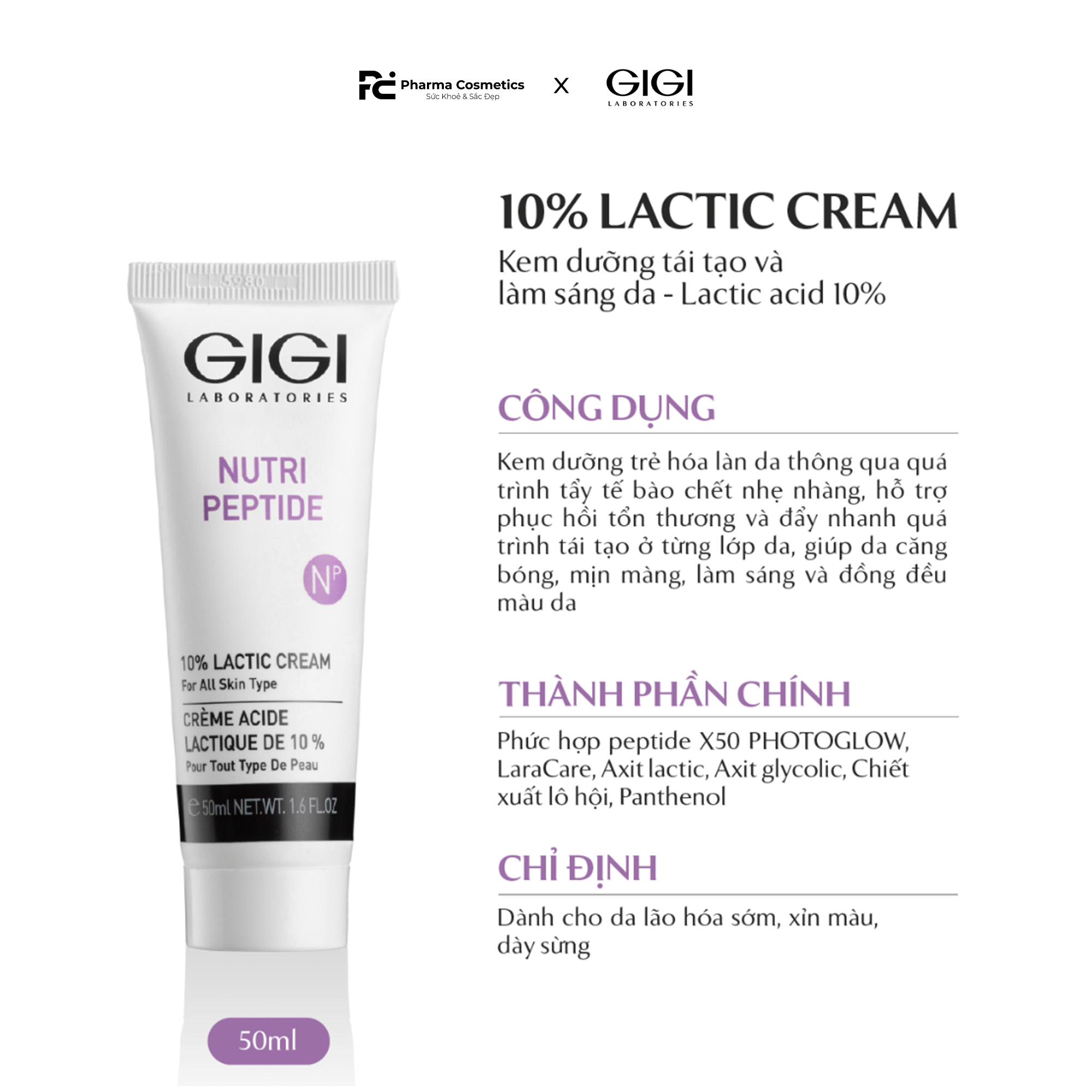 GIGI NUTRI PEPTIDE 10% LACTIC CREAM / KEM DƯỠNG TÁI TẠO VÀ LÀM SÁNG DA
