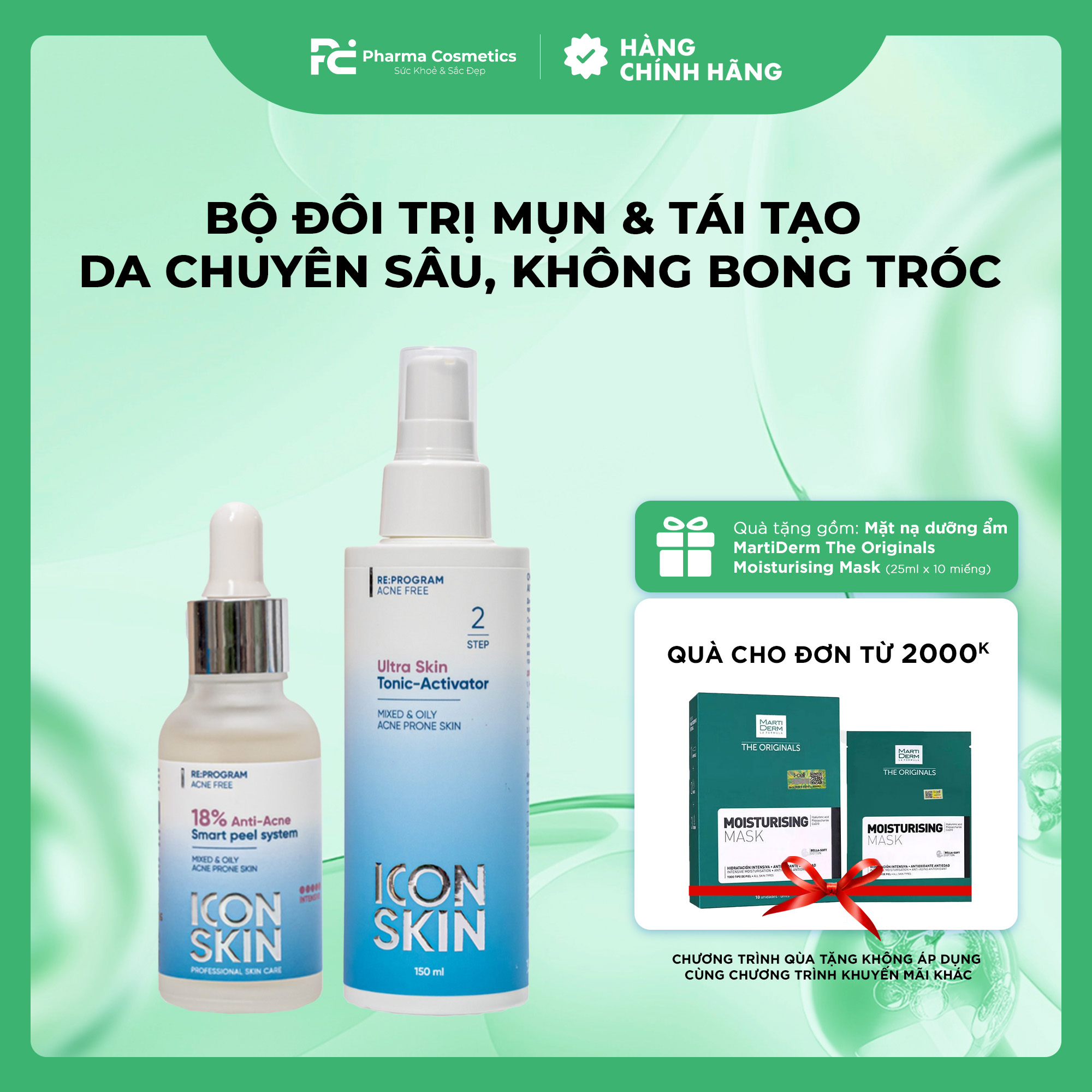 ICON SKIN ANTI-ACNE SMART PEEL SYSTEM: Bộ Đôi Trị Mụn & Tái Tạo Da Chuyên Sâu, Không Bong Tróc