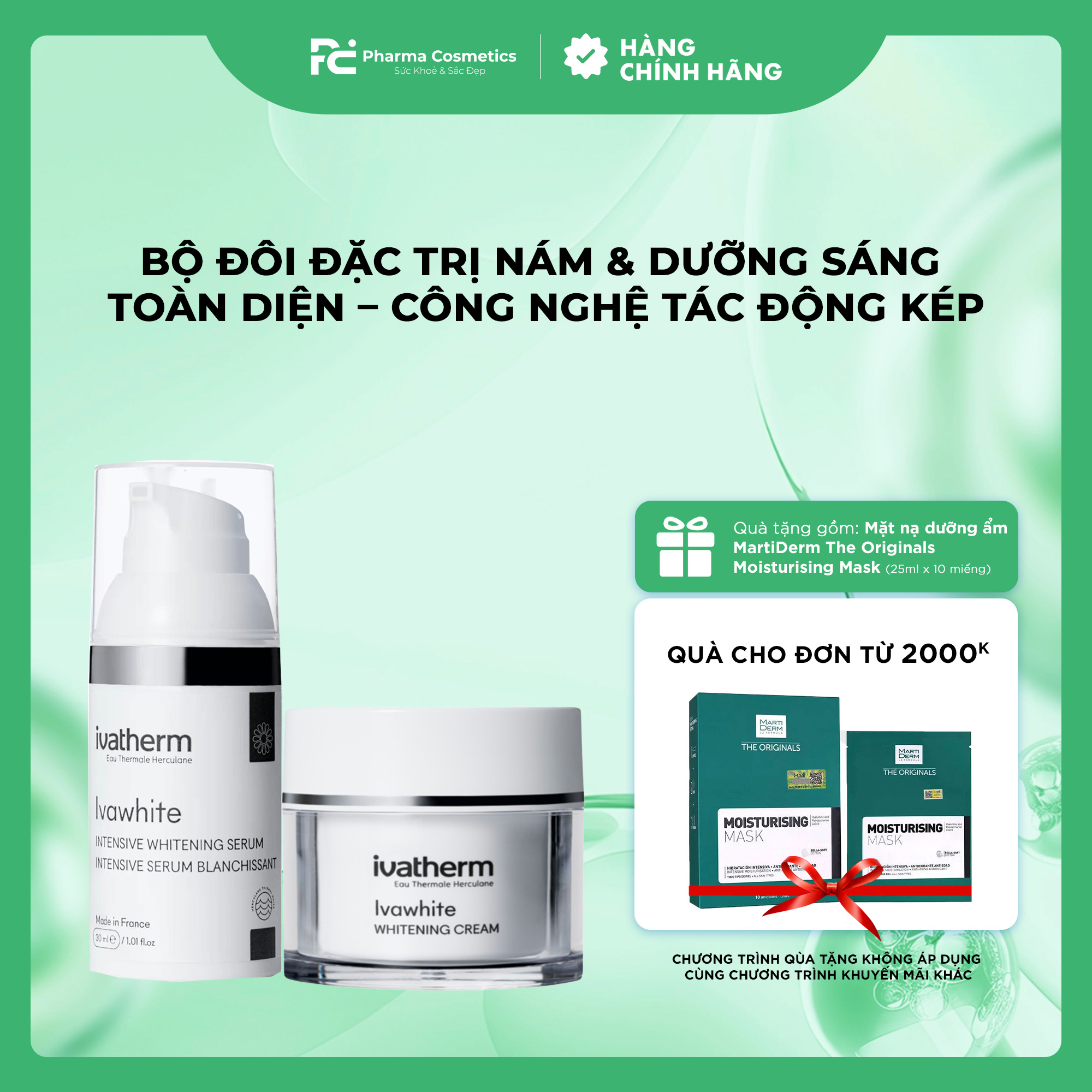 BỘ ĐÔI IVAWHITE WHITENING: Giải Pháp Đặc Trị Nám & Dưỡng Sáng Toàn Diện – Công Nghệ Tác Động Kép