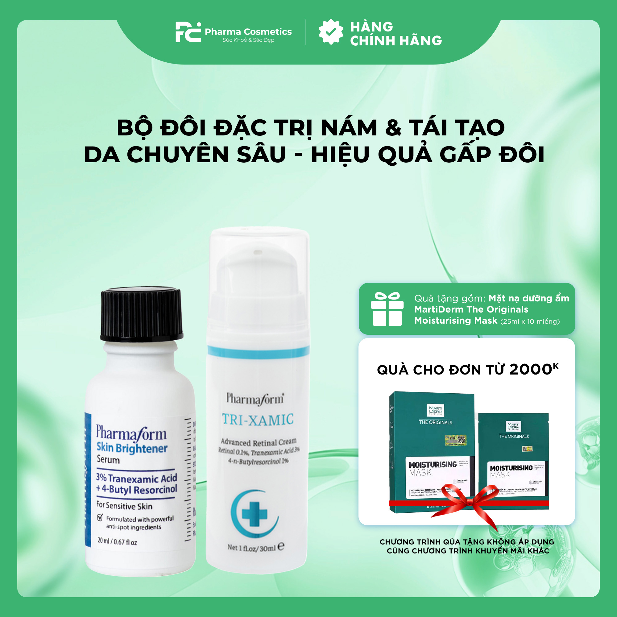 PHARMAFORM SKIN BRIGHTENER SERUM & TRI-XAMIC CREAM: Bộ Đôi Đặc Trị Nám & Tái Tạo Da Chuyên Sâu - Hiệu Quả Gấp Đôi