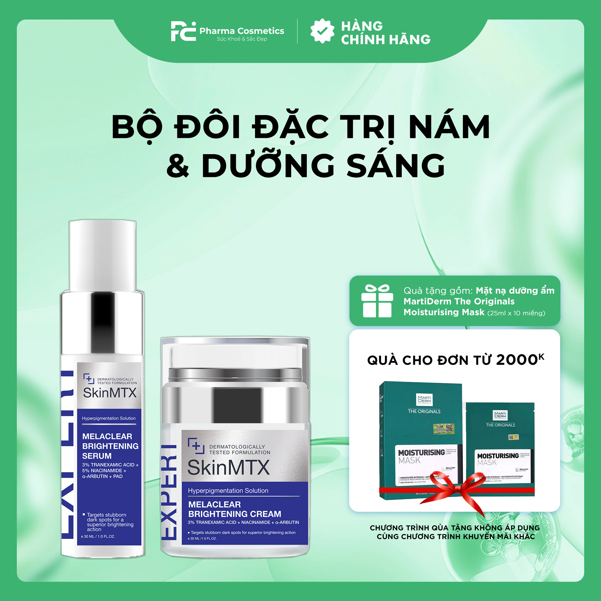 SKINMTX MELACLEAR BRIGHTENING: Bộ Đôi Đặc Trị Nám & Dưỡng Sáng Da Chuyên Sâu, Cho Làn Da Đều Màu Rạng Rỡ