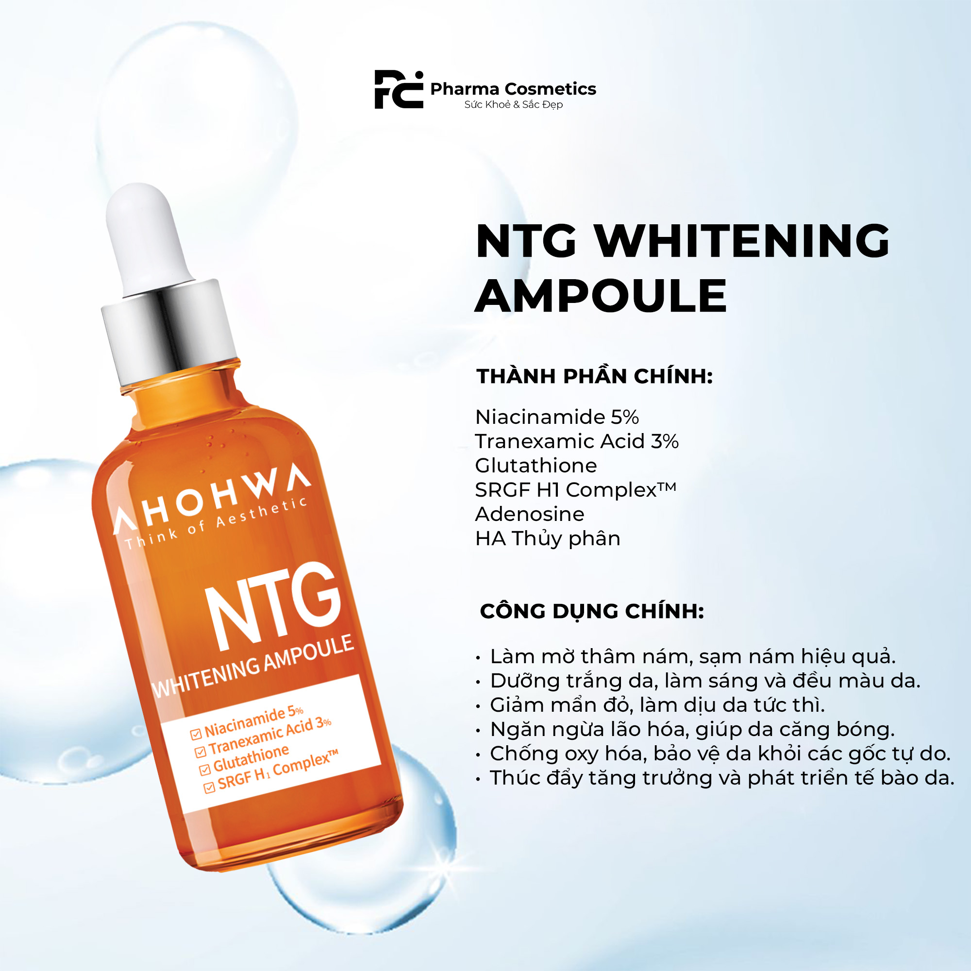 AHOHWA NTG WHITENING SERUM & CREAM: Bộ Đôi Đặc Trị Nám, Giảm Đỏ & Dưỡng Trắng Chuyên Sâu