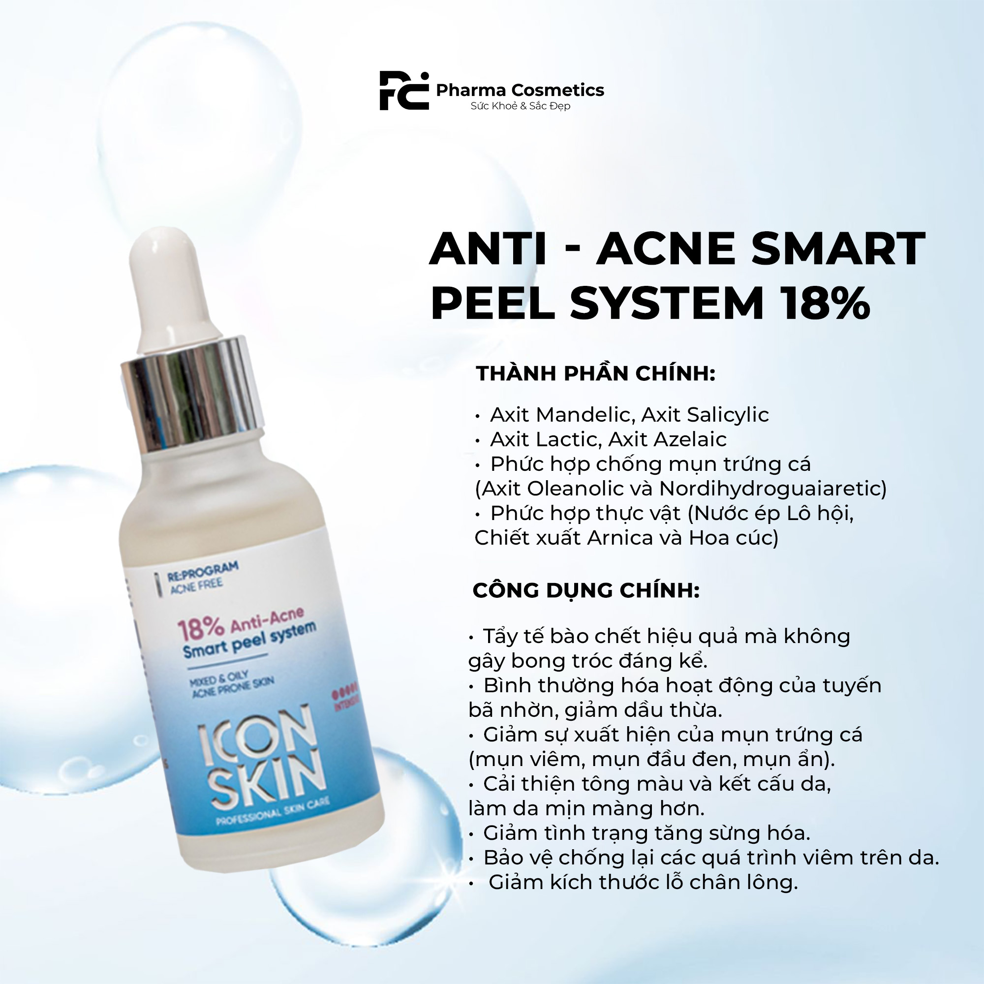 ICON SKIN ANTI-ACNE SMART PEEL SYSTEM: Bộ Đôi Trị Mụn & Tái Tạo Da Chuyên Sâu, Không Bong Tróc