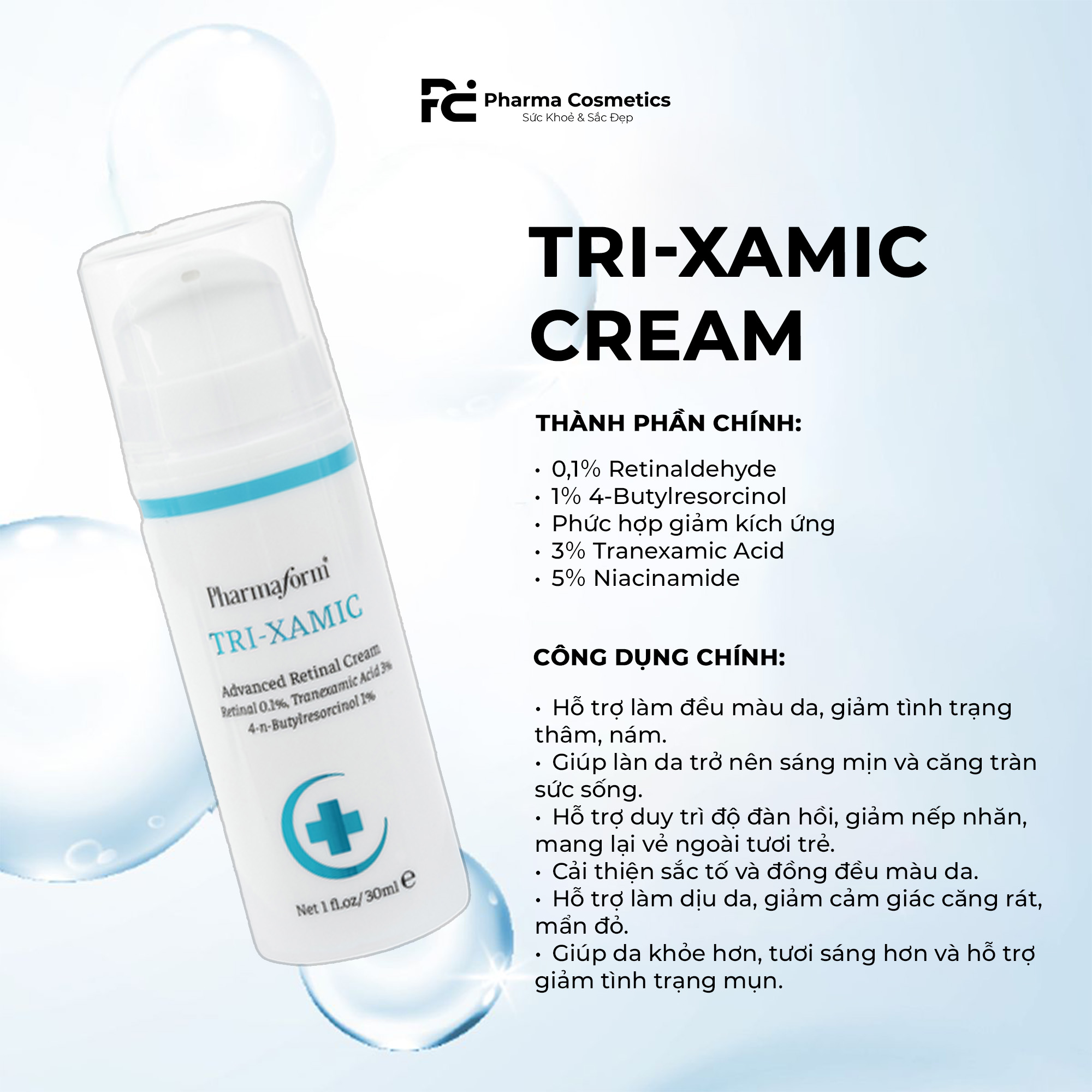 PHARMAFORM SKIN BRIGHTENER SERUM & TRI-XAMIC CREAM: Bộ Đôi Đặc Trị Nám & Tái Tạo Da Chuyên Sâu - Hiệu Quả Gấp Đôi