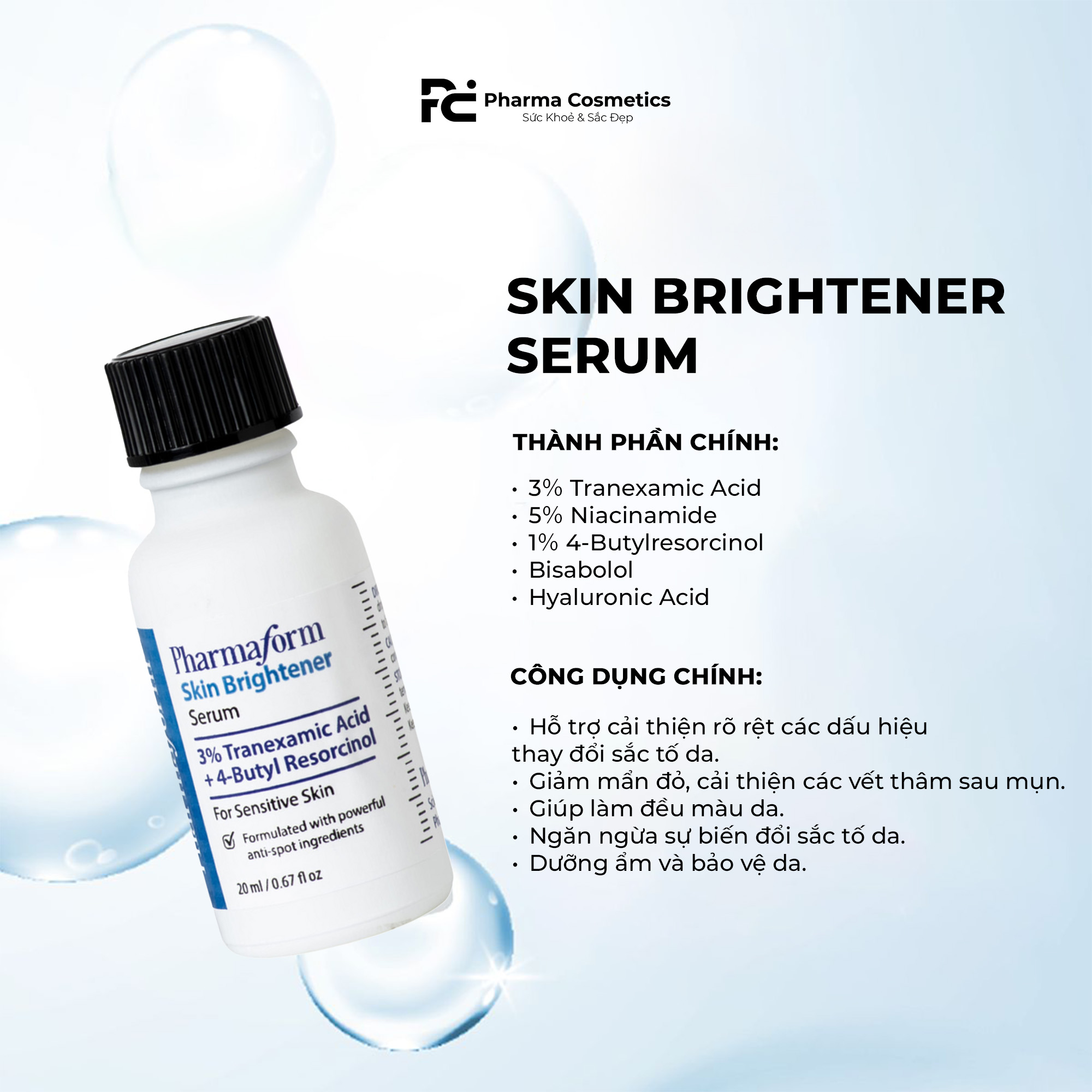 PHARMAFORM SKIN BRIGHTENER SERUM & TRI-XAMIC CREAM: Bộ Đôi Đặc Trị Nám & Tái Tạo Da Chuyên Sâu - Hiệu Quả Gấp Đôi