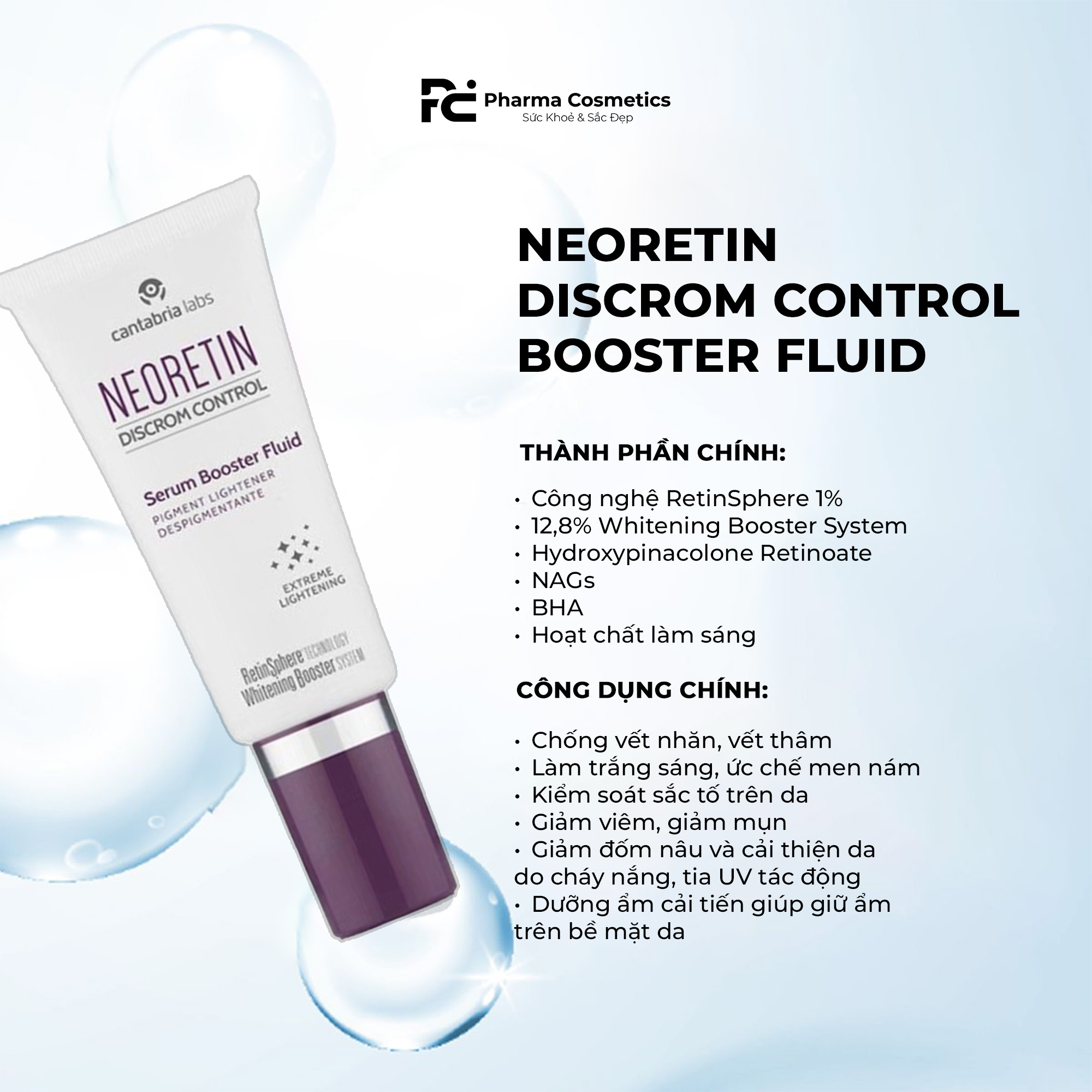 BỘ ĐÔI TRỊ NÁM TẬN GỐC & DƯỠNG TRẮNG CHUYÊN SÂU: NEORETIN BOOSTER FLUID & AMELIX FACE CREAM