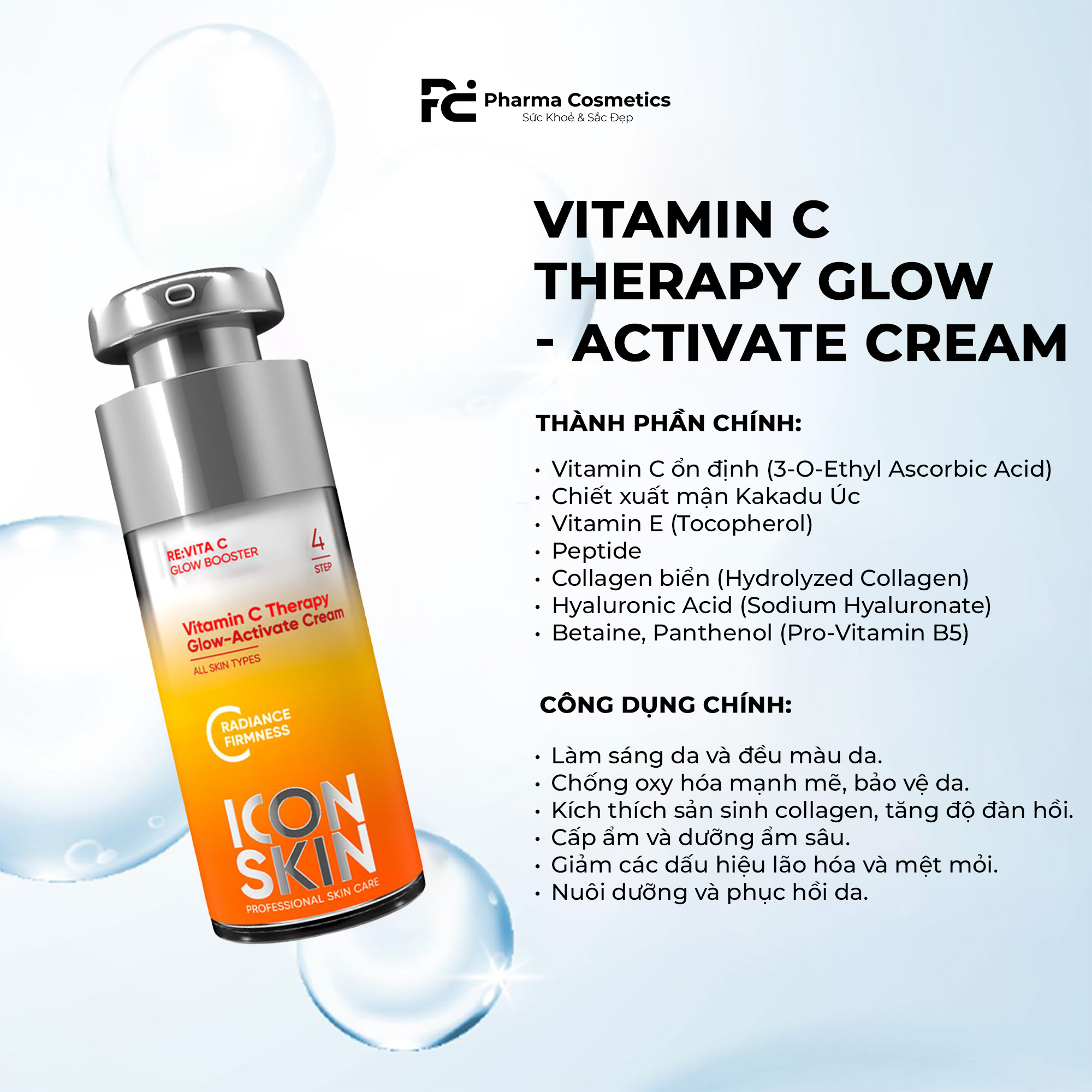 ICON SKIN GLOW THERAPY: Bộ Đôi Vitamin C Tái Sinh - Dưỡng Sáng Đa Chiều, Chống Lão Hóa Toàn Diện
