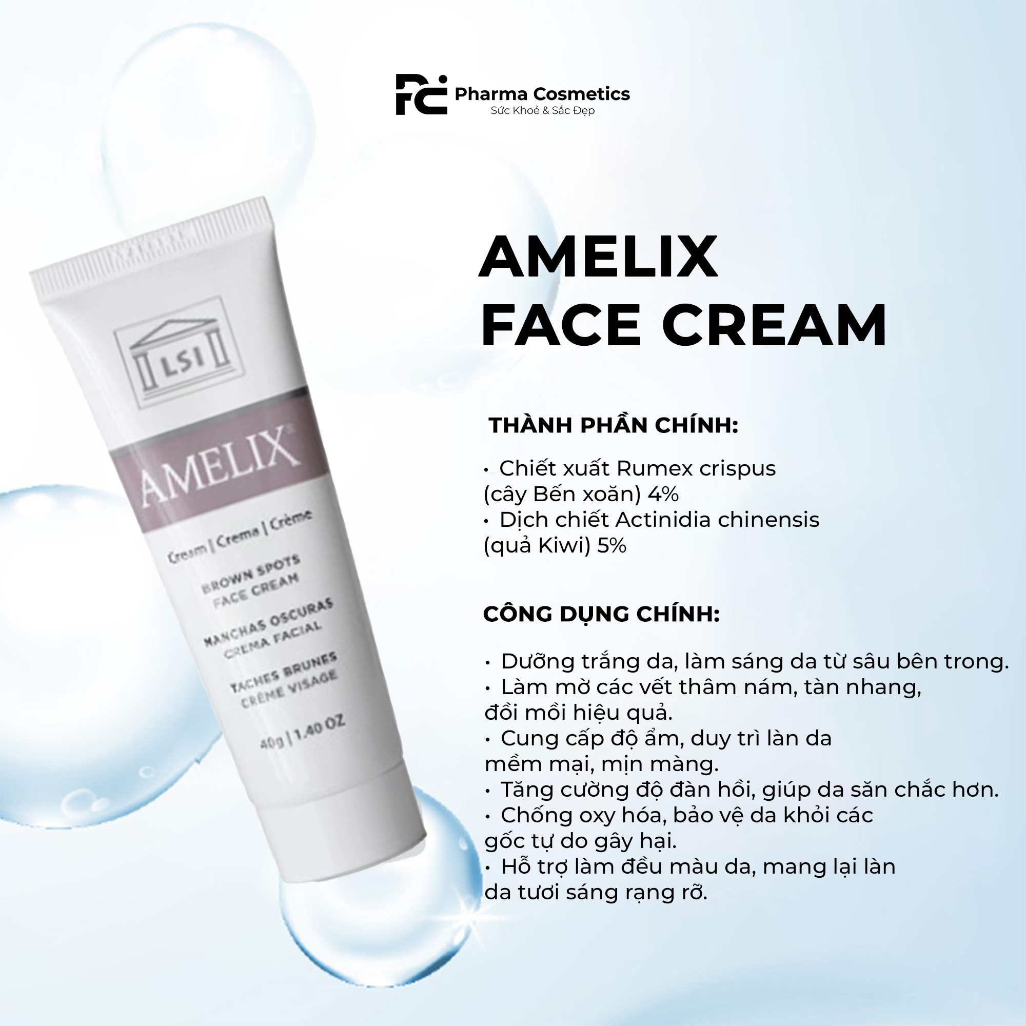 BỘ ĐÔI TRỊ NÁM TẬN GỐC & DƯỠNG TRẮNG CHUYÊN SÂU: NEORETIN BOOSTER FLUID & AMELIX FACE CREAM