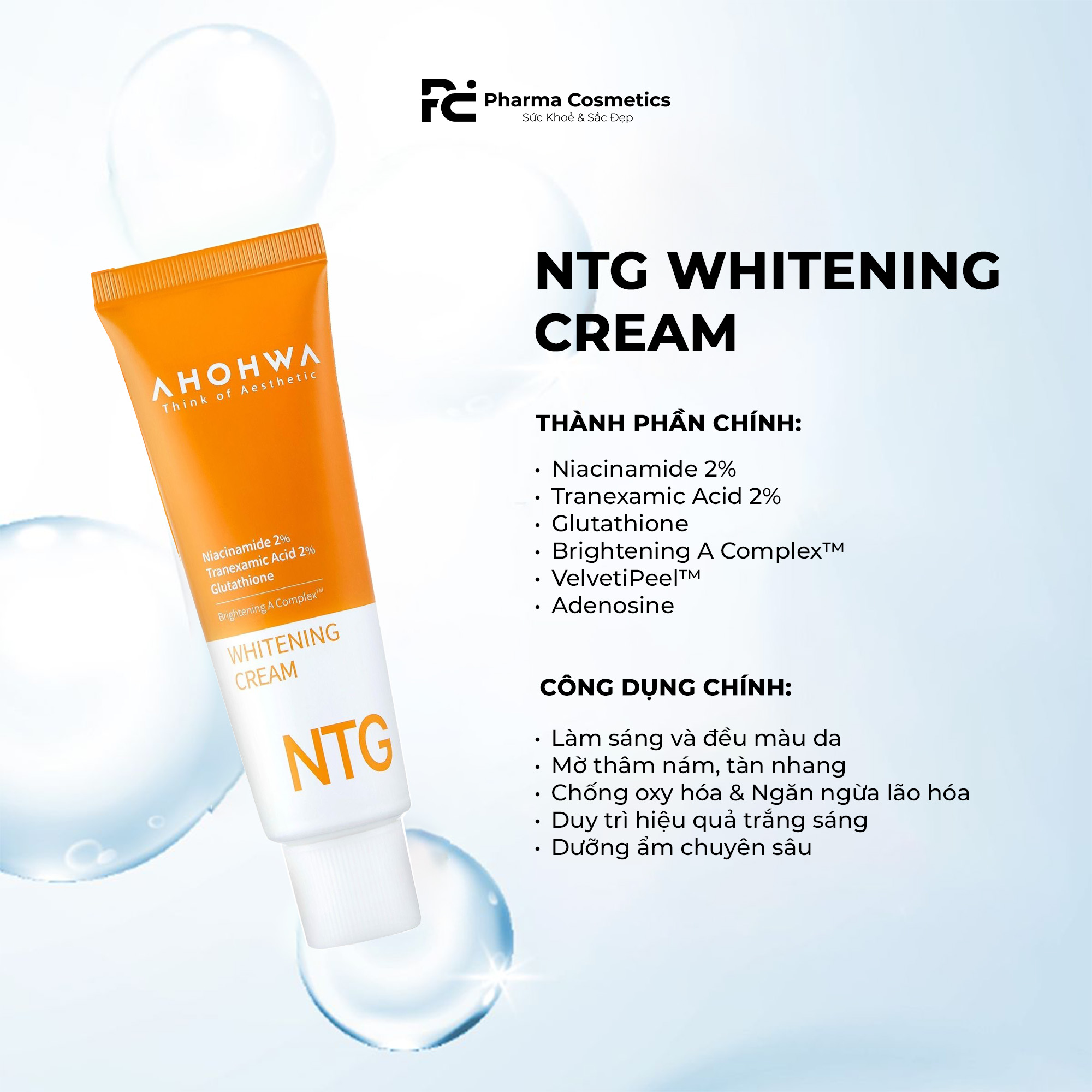 AHOHWA NTG WHITENING SERUM & CREAM: Bộ Đôi Đặc Trị Nám, Giảm Đỏ & Dưỡng Trắng Chuyên Sâu