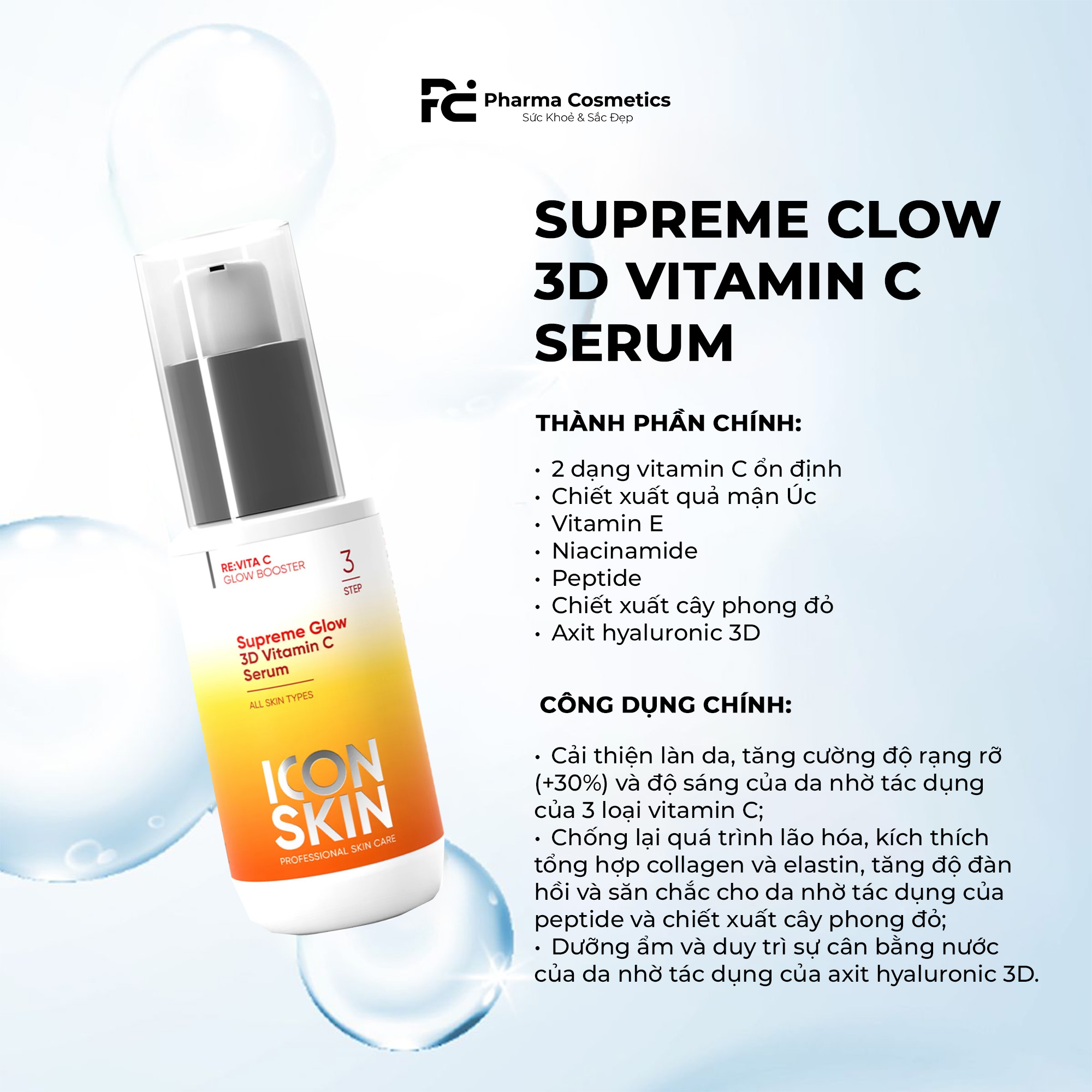 ICON SKIN GLOW THERAPY: Bộ Đôi Vitamin C Tái Sinh - Dưỡng Sáng Đa Chiều, Chống Lão Hóa Toàn Diện