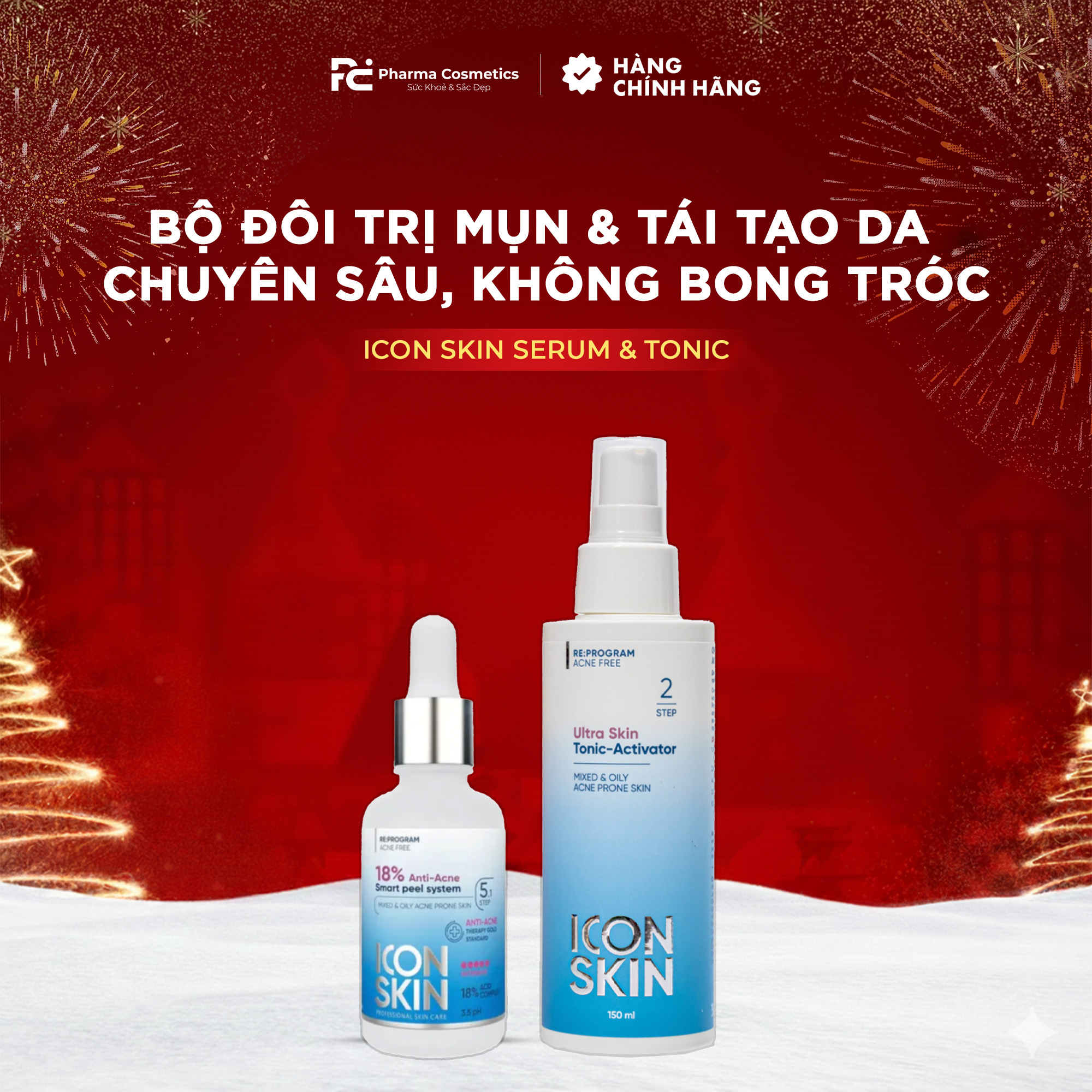 ICON SKIN : Bộ Đôi Trị Mụn & Tái Tạo Da Chuyên Sâu, Không Bong Tróc