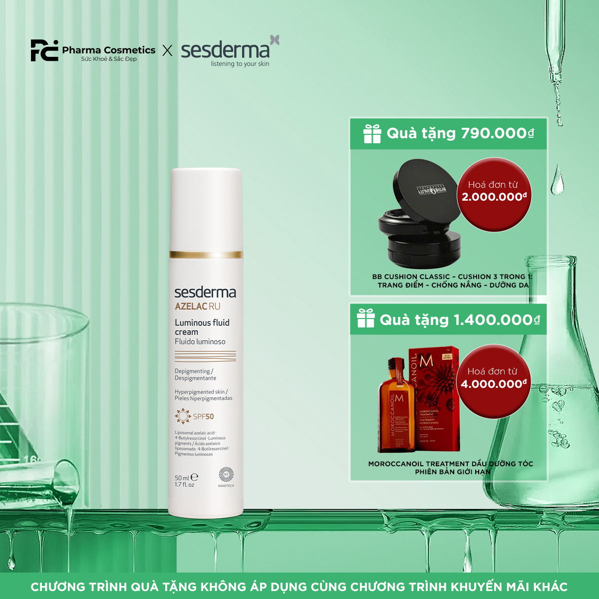SESDERMA AZELAC RU LUMINOUS FLUID: Kem Đặc Trị Nám & Chống Nắng Toàn Diện SPF 50