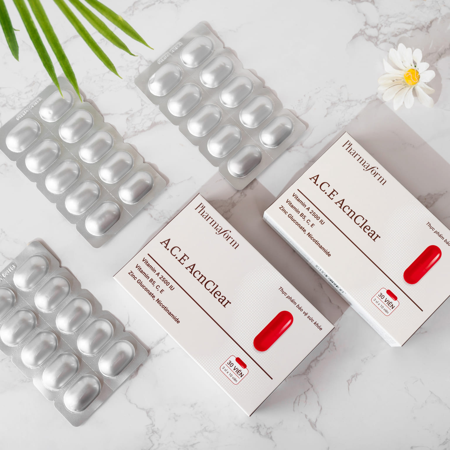 PHARMAFORM A.C.E ACNLEAR: Viên Uống Hỗ Trợ Giảm Mụn, Kiềm Dầu & Chống Lão Hóa