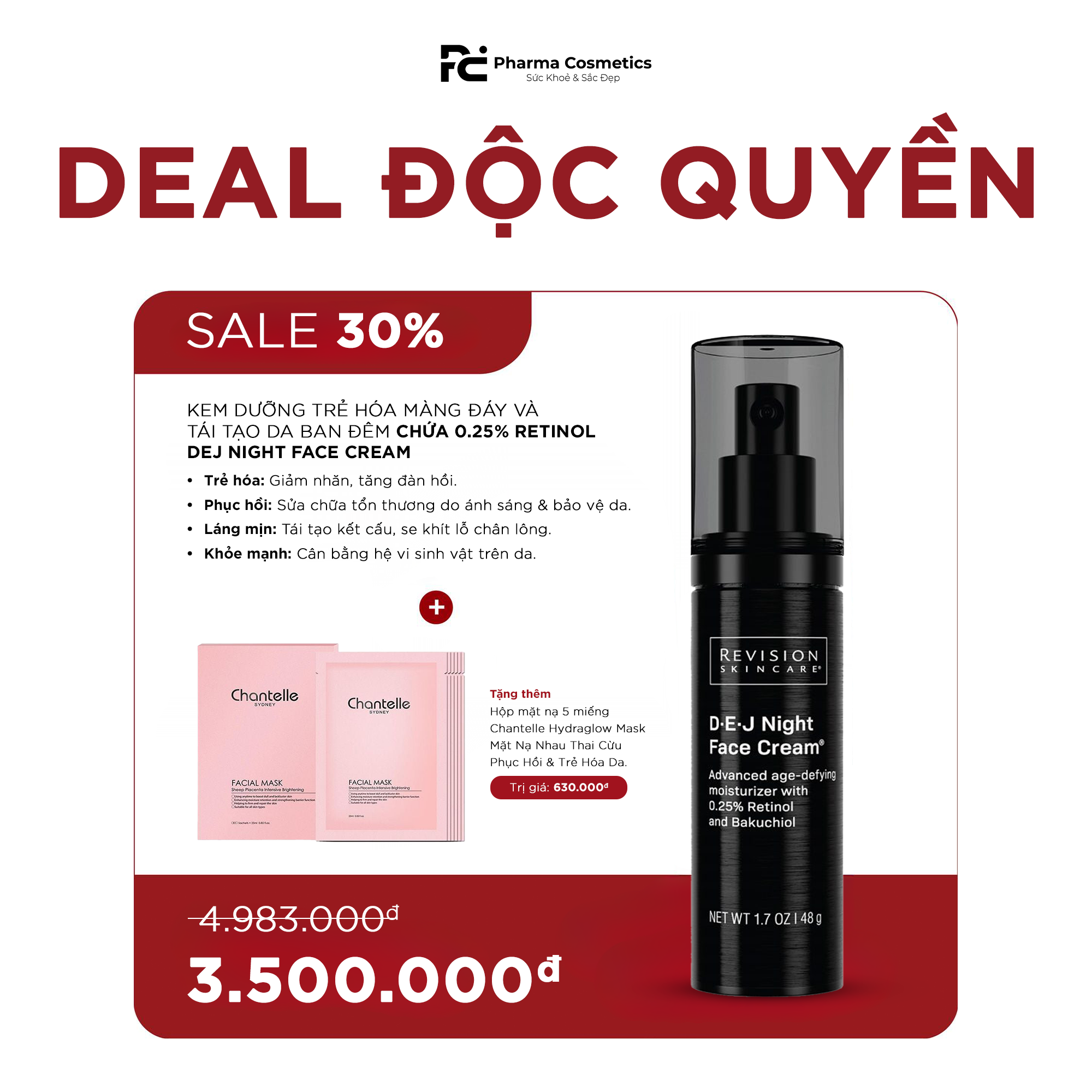 [DATE 8/2027] REVISION D-E-J NIGHT FACE CREAM / KEM DƯỠNG ẨM CHỐNG LÃO HÓA CHUYÊN SÂU VỚI 0,25% RETINOL VÀ BAKUCHIOL