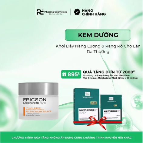 ERICSON VITAMIN ENERGY.ALL DAY HYDRA SOURCE: Kem Dưỡng Khơi Dậy Năng Lượng & Rạng Rỡ Cho Làn Da Thường