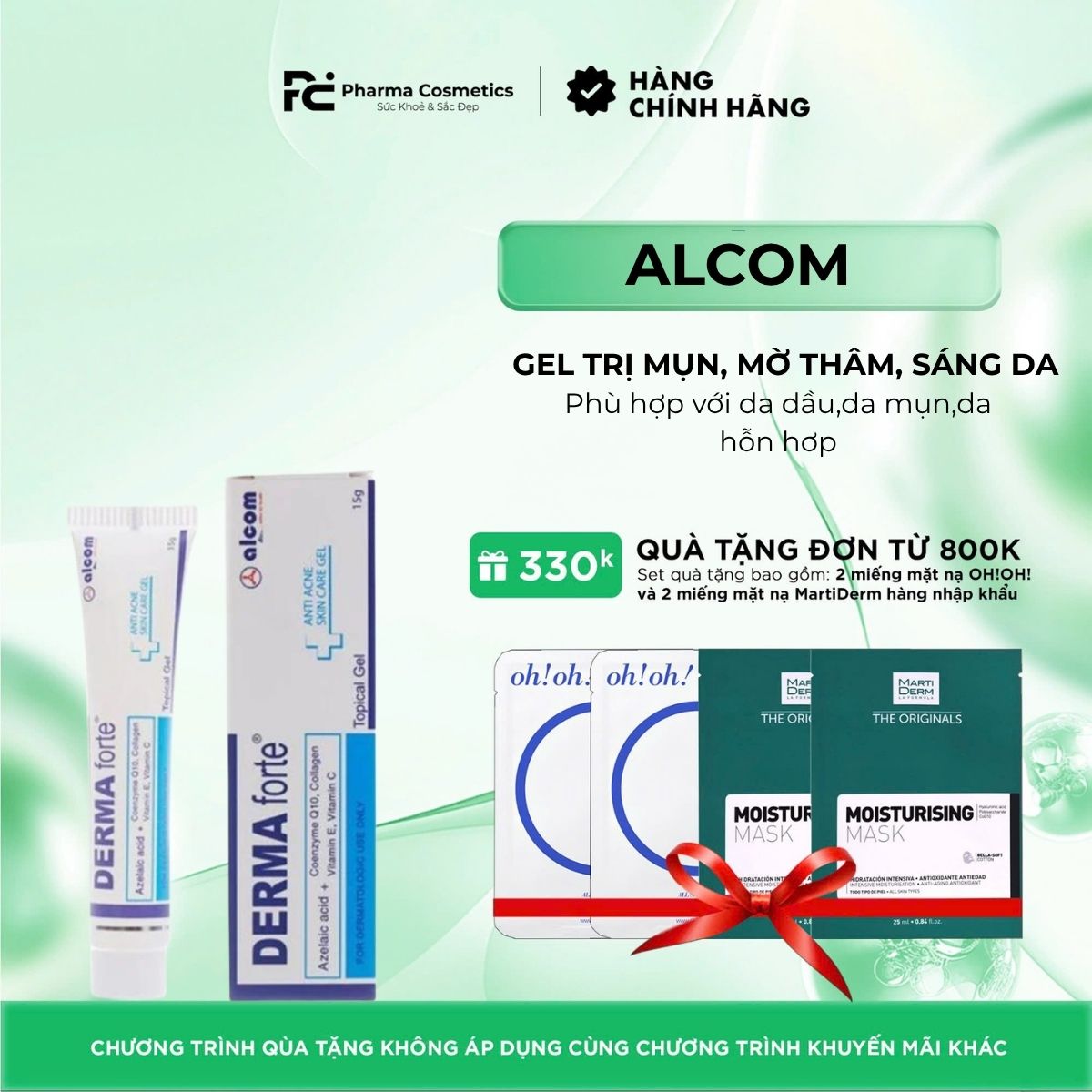 ALCOM DERMA FORTE AZELAIC ACID 20% / GEL TRỊ MỤN, MỜ THÂM, SÁNG DA