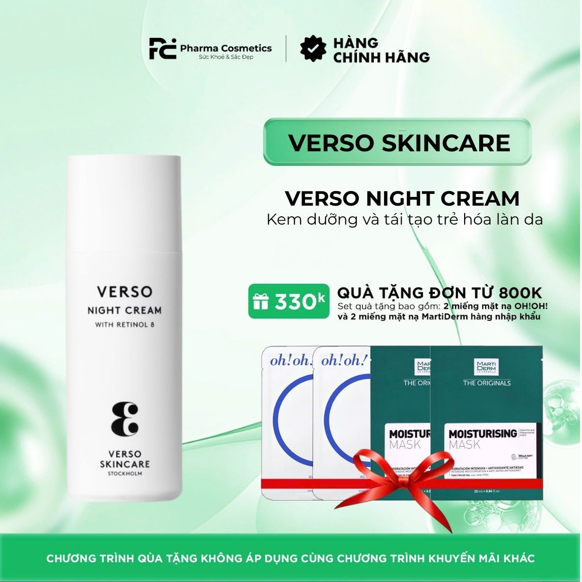 VERSO NIGHT CREAM / KEM DƯỠNG ĐÊM RETINOL & TÁI TẠO TRẺ HÓA LÀN DA ( THUẦN CHAY )