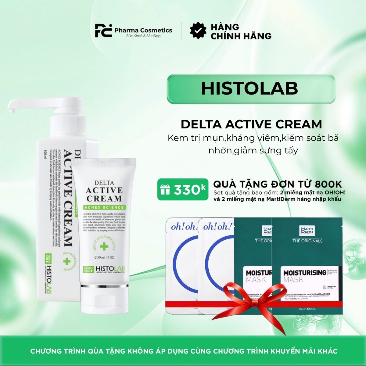HISTOLAB DELTA ACTIVE CREAM / KEM ĐẶC TRỊ MỤN, KHÁNG VIÊM, KIỂM SOÁT BÃ NHỜN, GIẢM SƯNG TẤY DO MỤN GÂY RA ( 80ML)