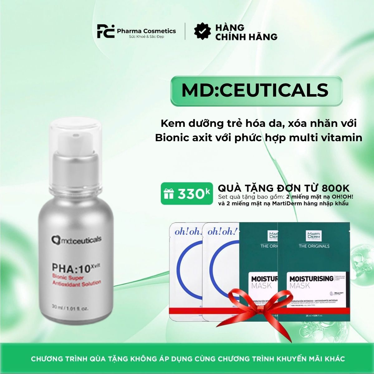 Md:ceuticals PHA:10XVIT BIONIC SUPER ANTIOXI- DANT SOLUTION Kem dưỡng trẻ hóa da, xóa nhăn với Bionic axit với phức hợp multi vitamin
