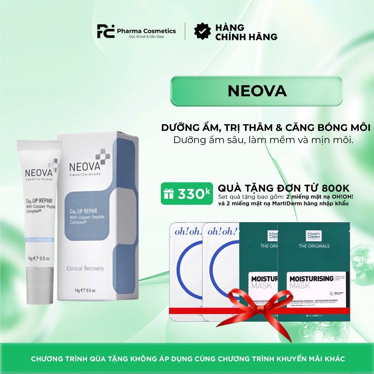 NEOVA CU3 LIP REPAIR / DƯỠNG ẨM, TRỊ THÂM & CĂNG BÓNG MÔI