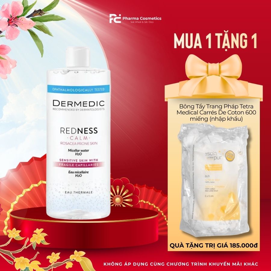 DERMEDIC REDNESS MICELLAR WATER H2O: Nước Tẩy Trang Dịu Nhẹ Giảm Đỏ Cho Da Nhạy Cảm & Da Rosacea