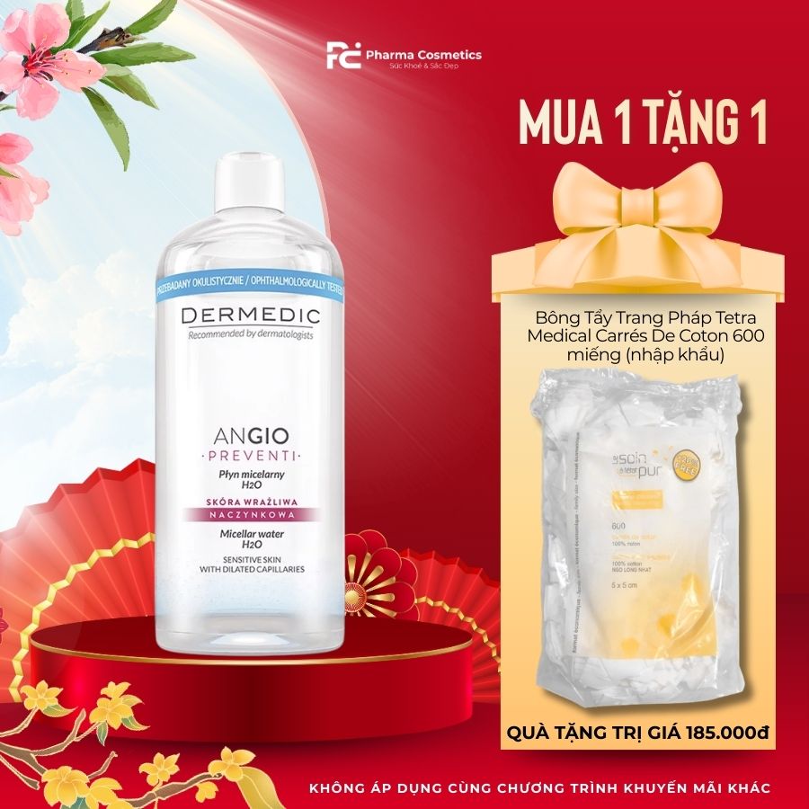 DERMEDIC ANGIO MICELLAR WATER/ NƯỚC RỬA MẶT, TẨY TRANG DÀNH CHO DA GIÃN MẠCH MÁU 500ML