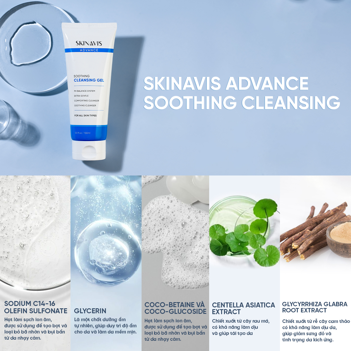 SKINAVIS SOOTHING CLEANSING GEL: Sữa Rửa Mặt Dịu Nhẹ, Cân Bằng pH Cho Làn Da Sạch Khỏe