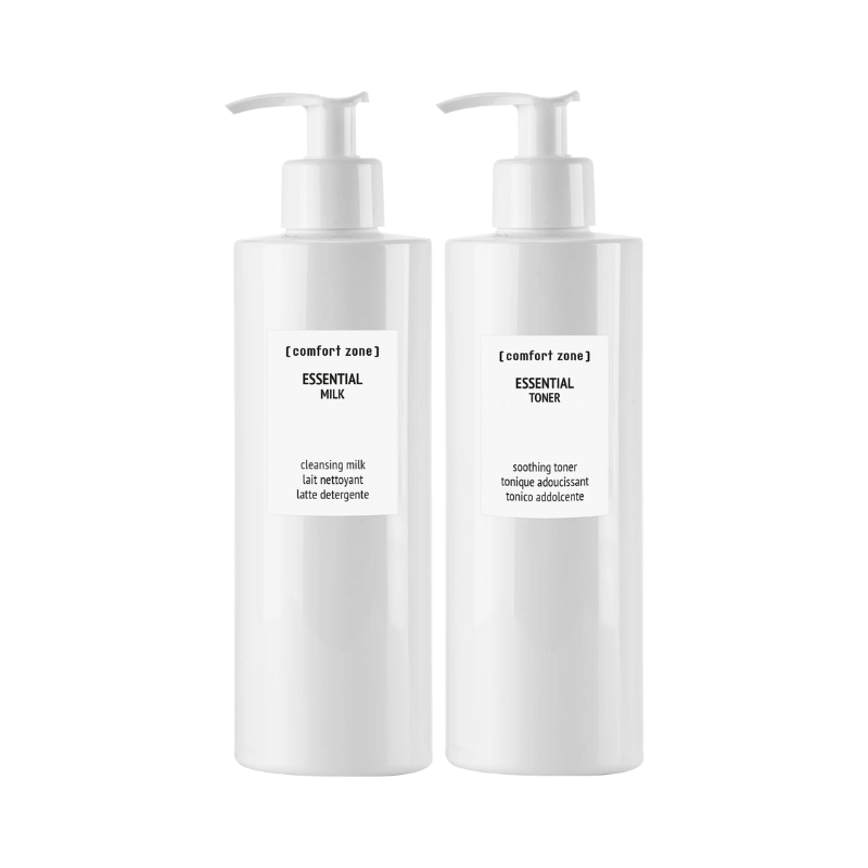 COMFORT ZONE ESSENTIAL MAX SIZE KIT – BỘ SẢN PHẨM LÀM SẠCH DA ESSENTIAL MILK 380ML & ESSENTIAL TONER 380ML